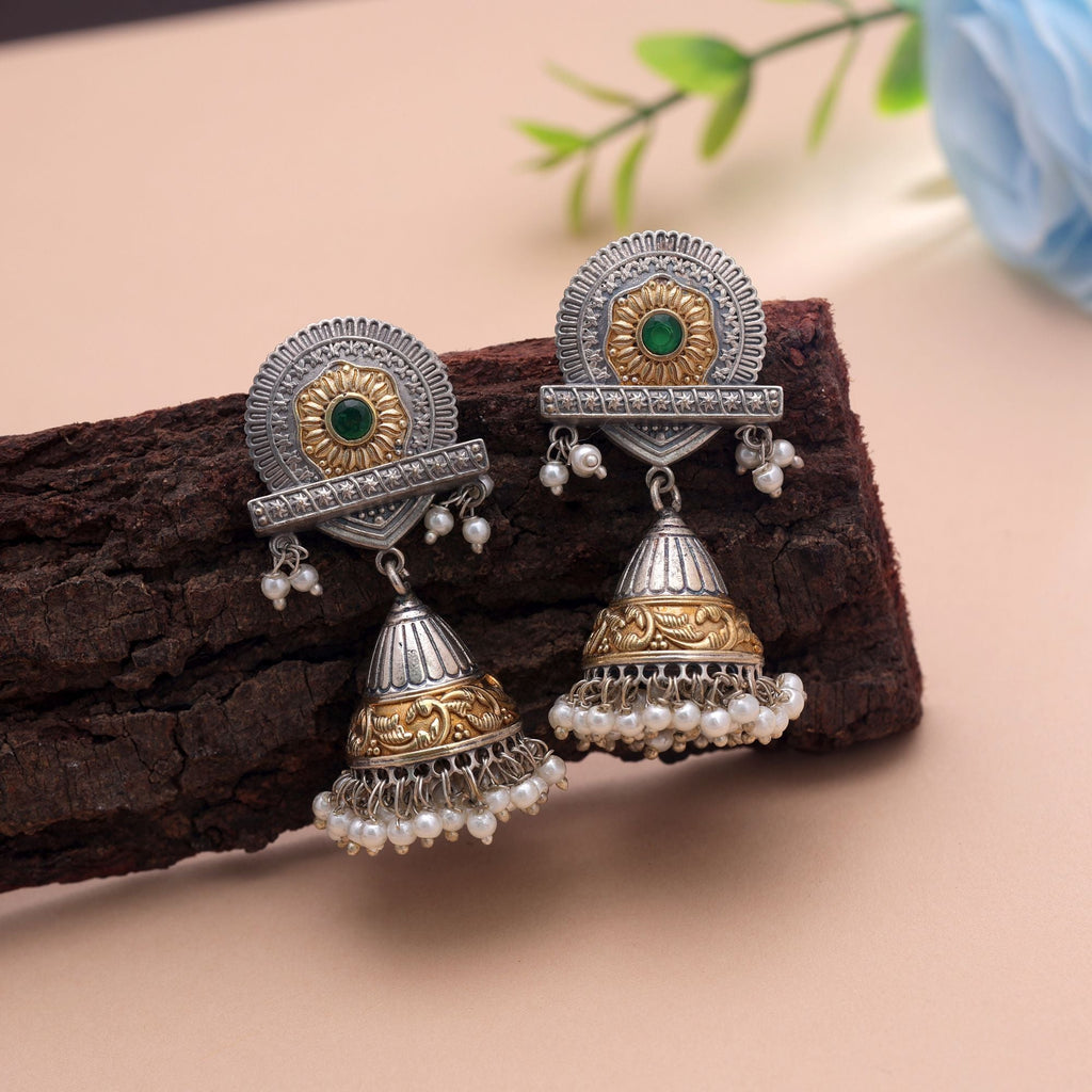 Green Color Dual Tone Oxidised Earrings