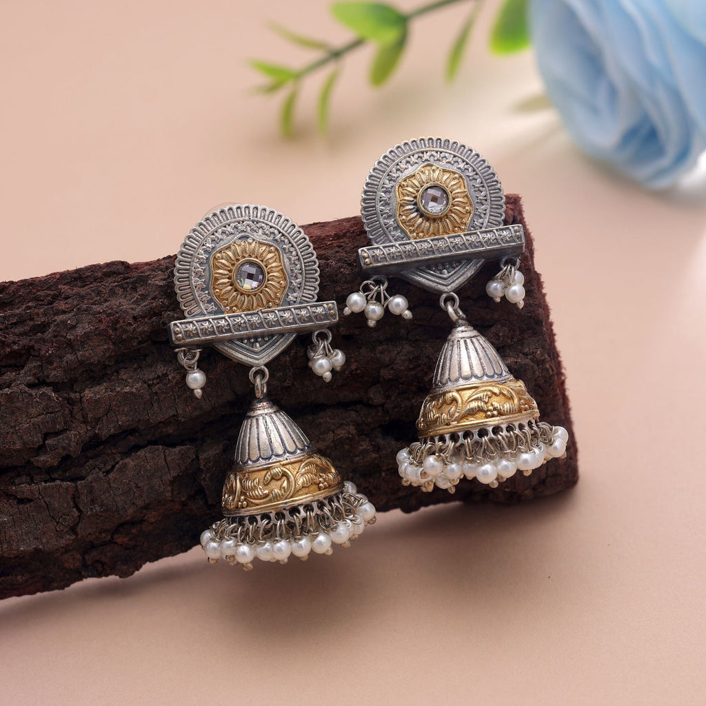 Gold & Silver Color Dual Tone Oxidised Earrings