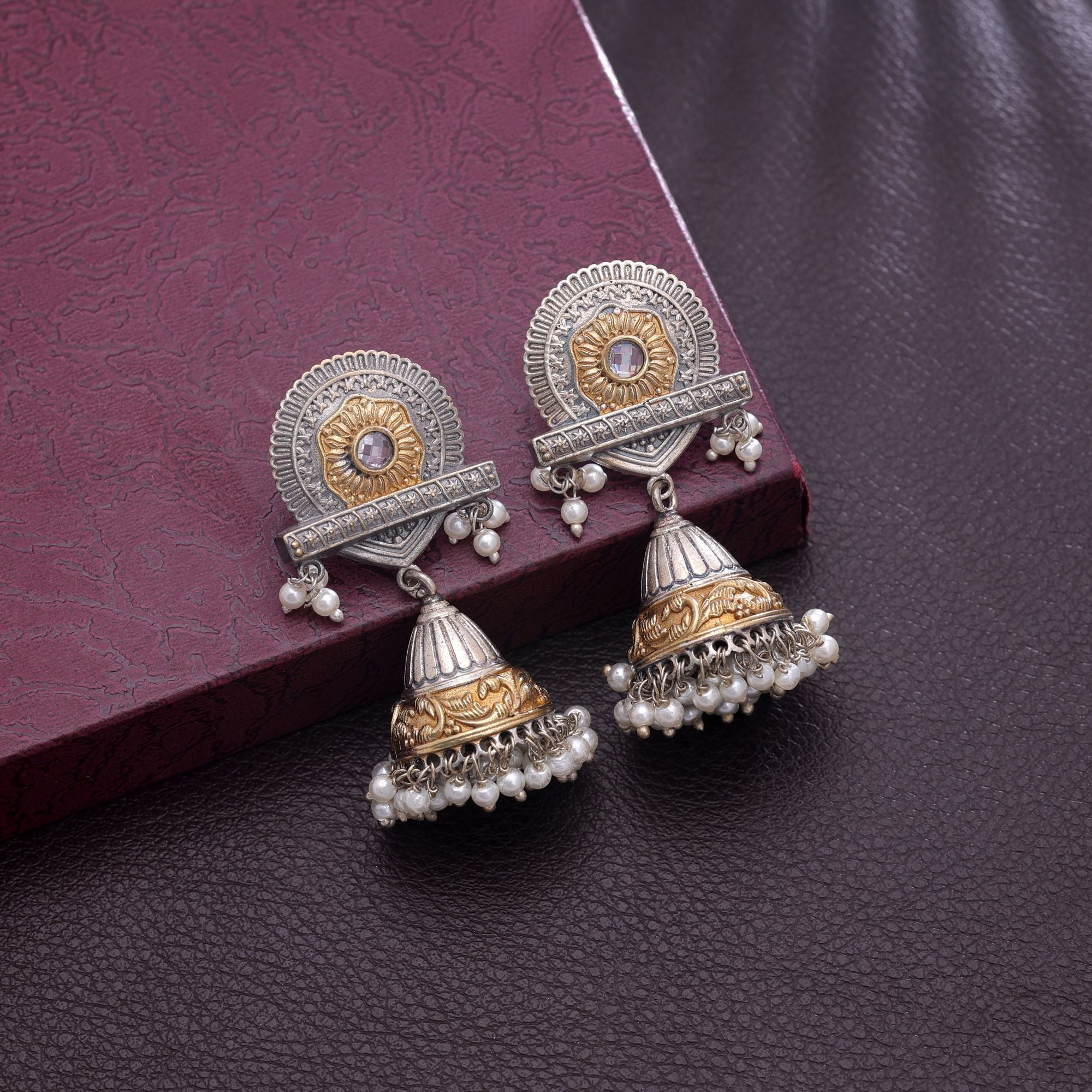 Gold & Silver Color Dual Tone Oxidised Earrings