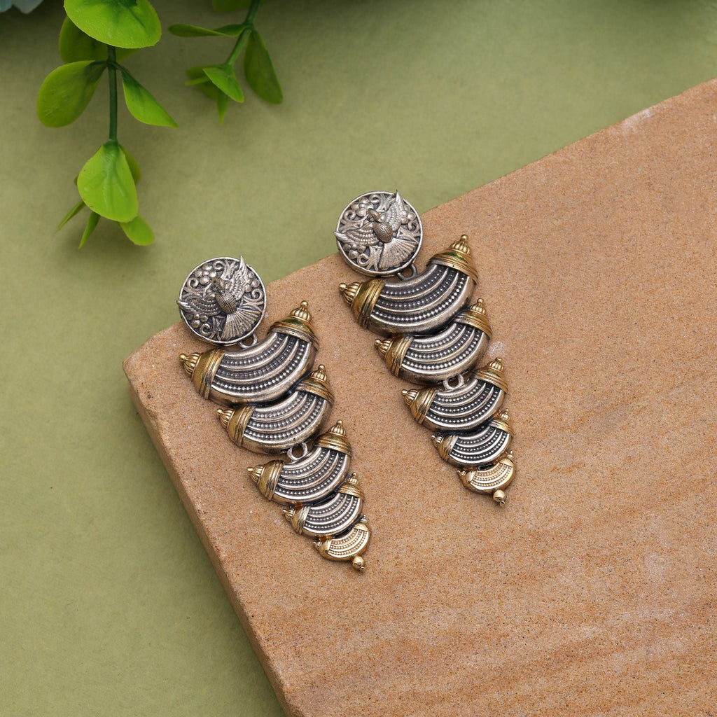 Gold & Silver Color Dual Tone Oxidised Earrings