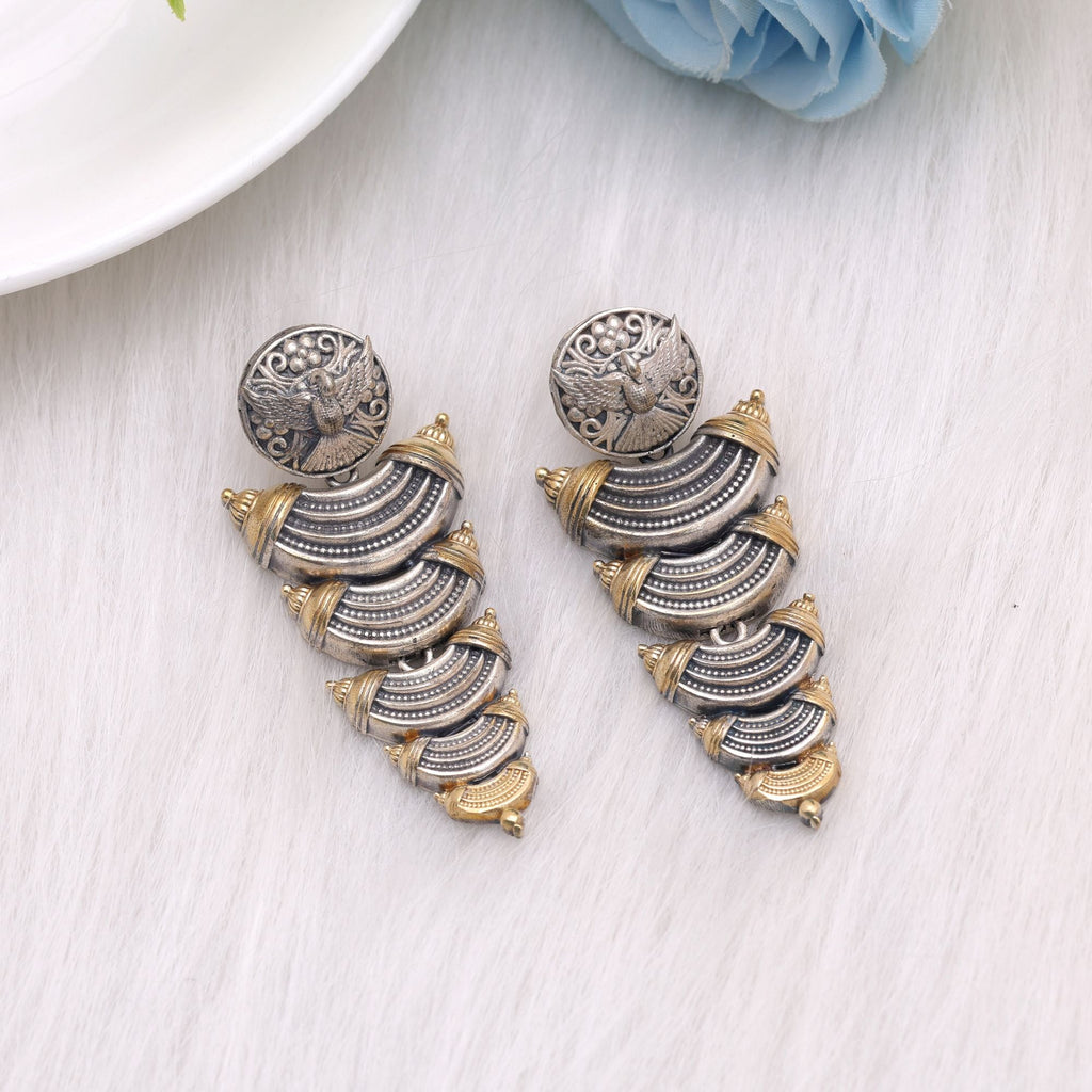 Gold & Silver Color Dual Tone Oxidised Earrings
