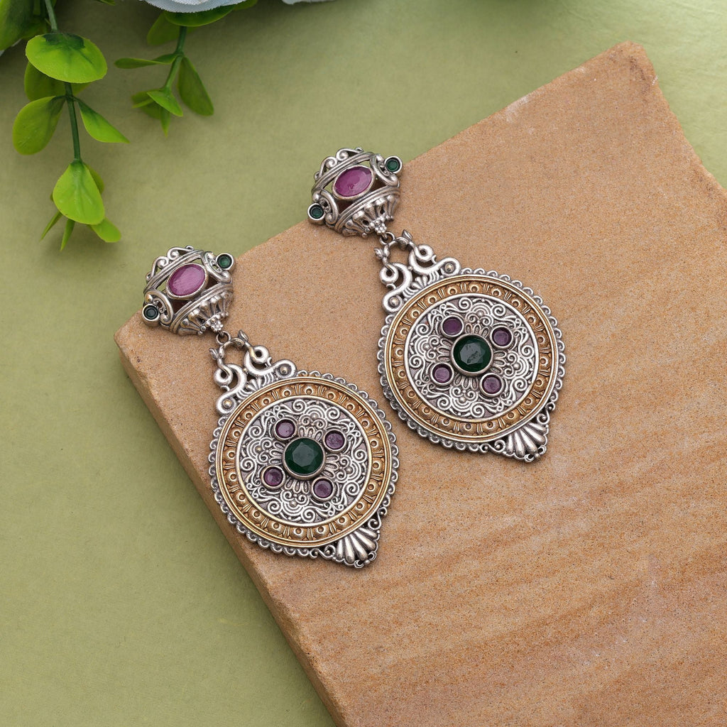 Rani & Green Color Dual Tone Oxidised Earrings