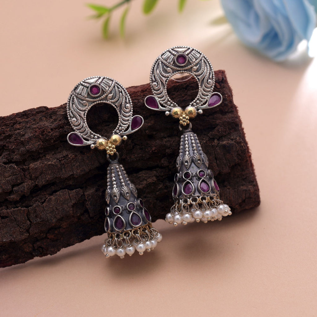 Rani Color Dual Tone Oxidised Earrings