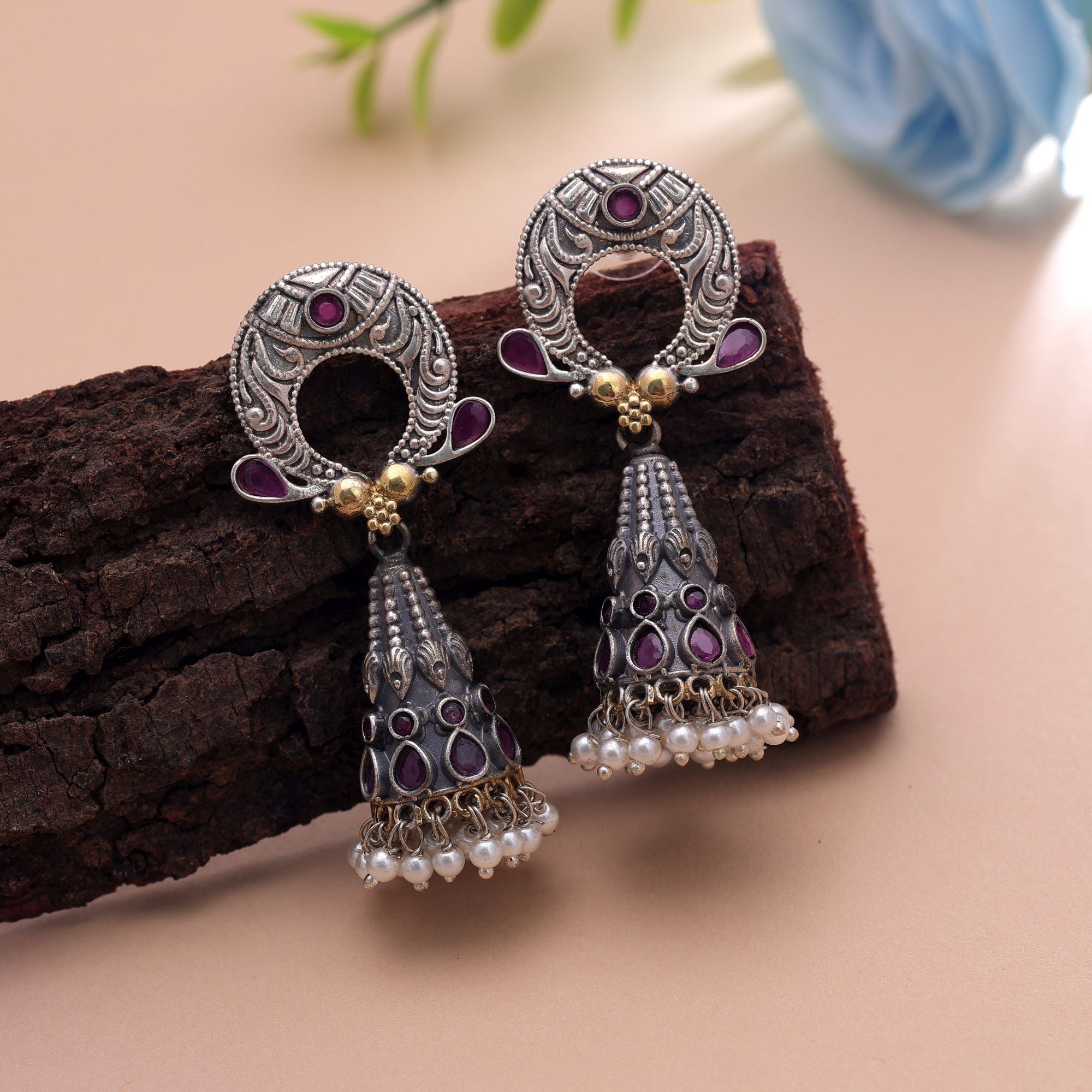 Rani Color Dual Tone Oxidised Earrings