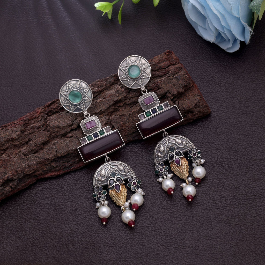 Multi Color Dual Tone Oxidised Earrings