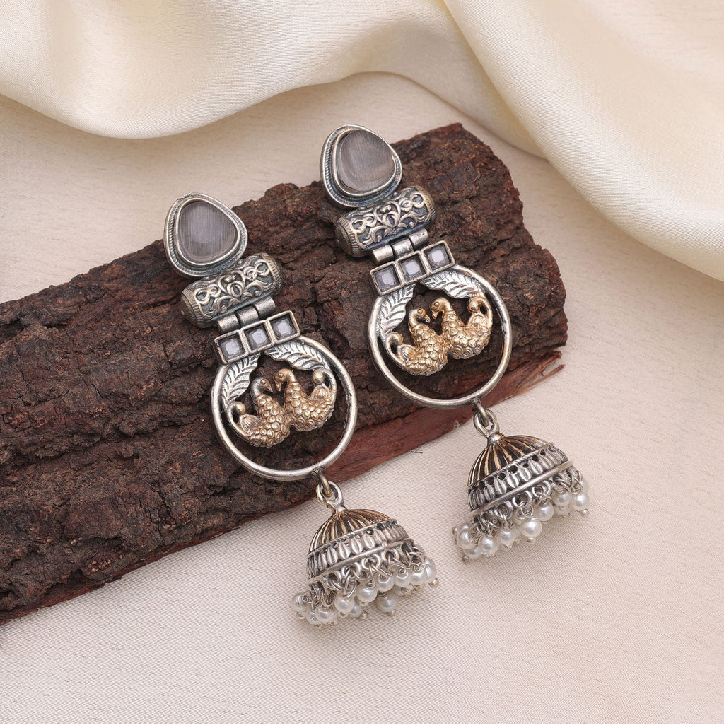 Gold & Silver Color Dual Tone Oxidised Earrings