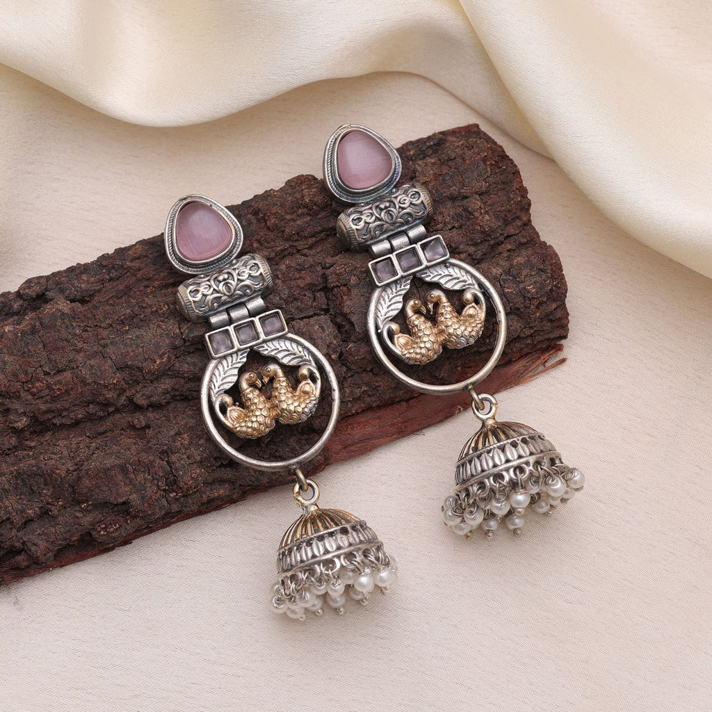 Light Pink Color Dual Tone Oxidised Earrings
