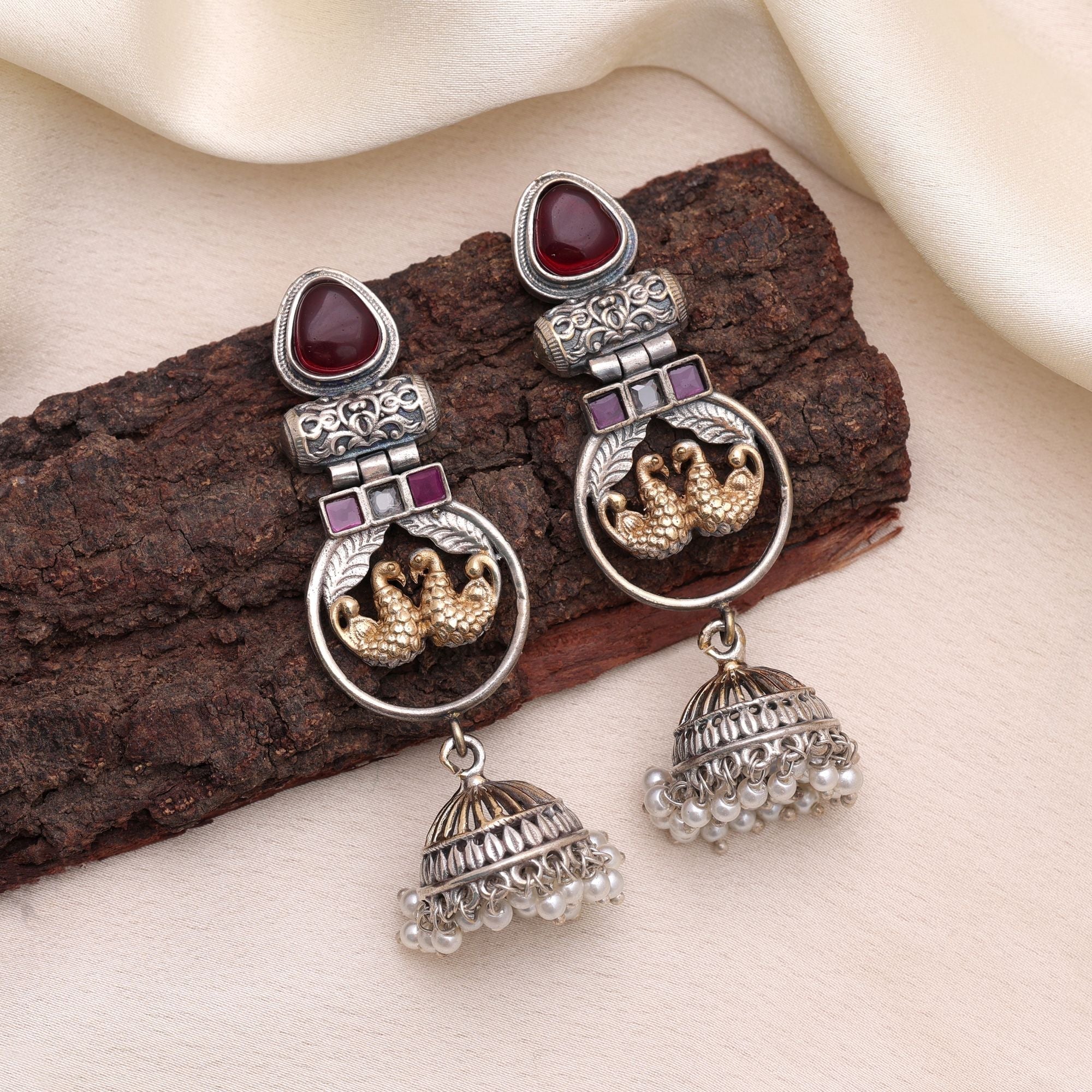 Maroon Color Dual Tone Oxidised Earrings