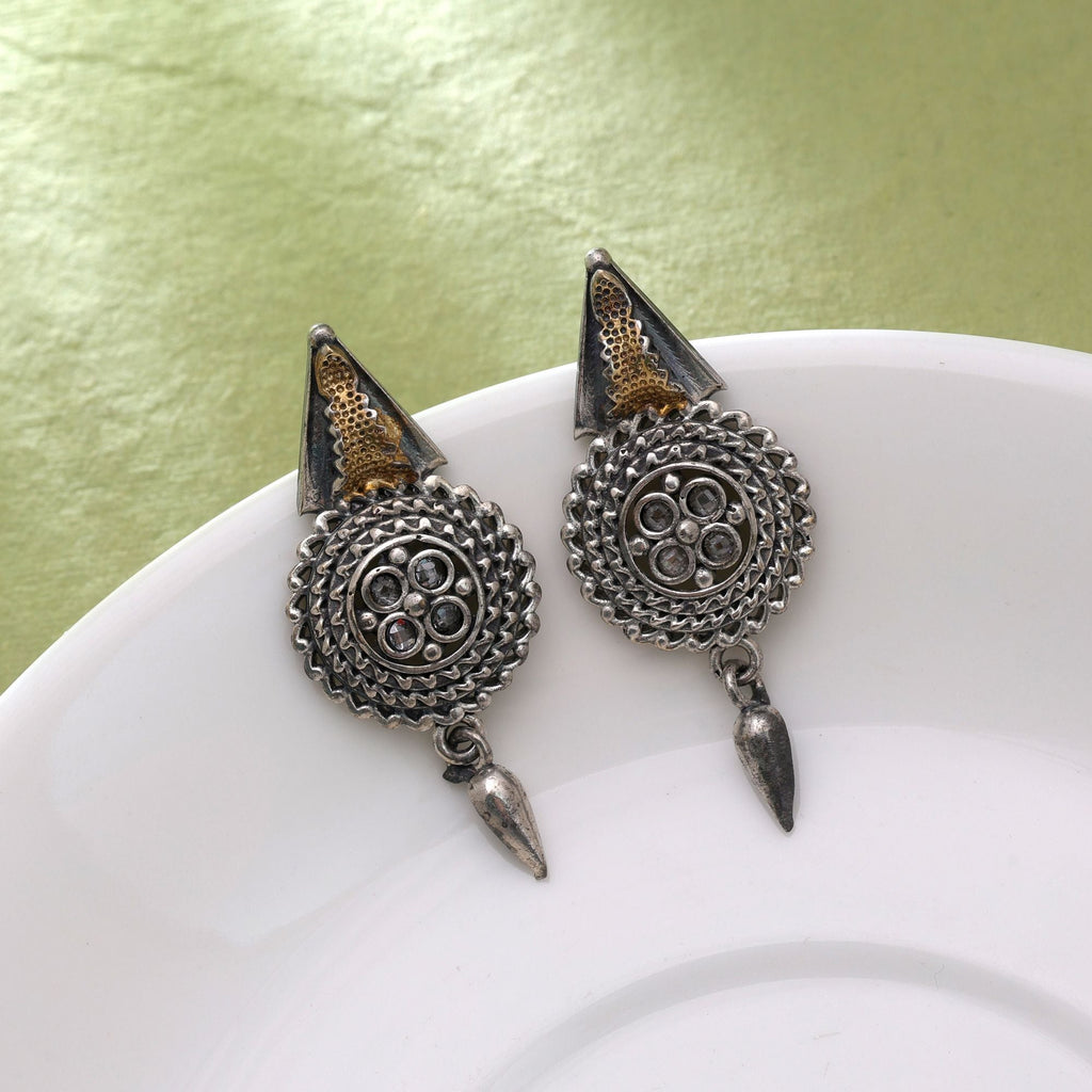 Gold & Silver Color Dual Tone Oxidised Earrings