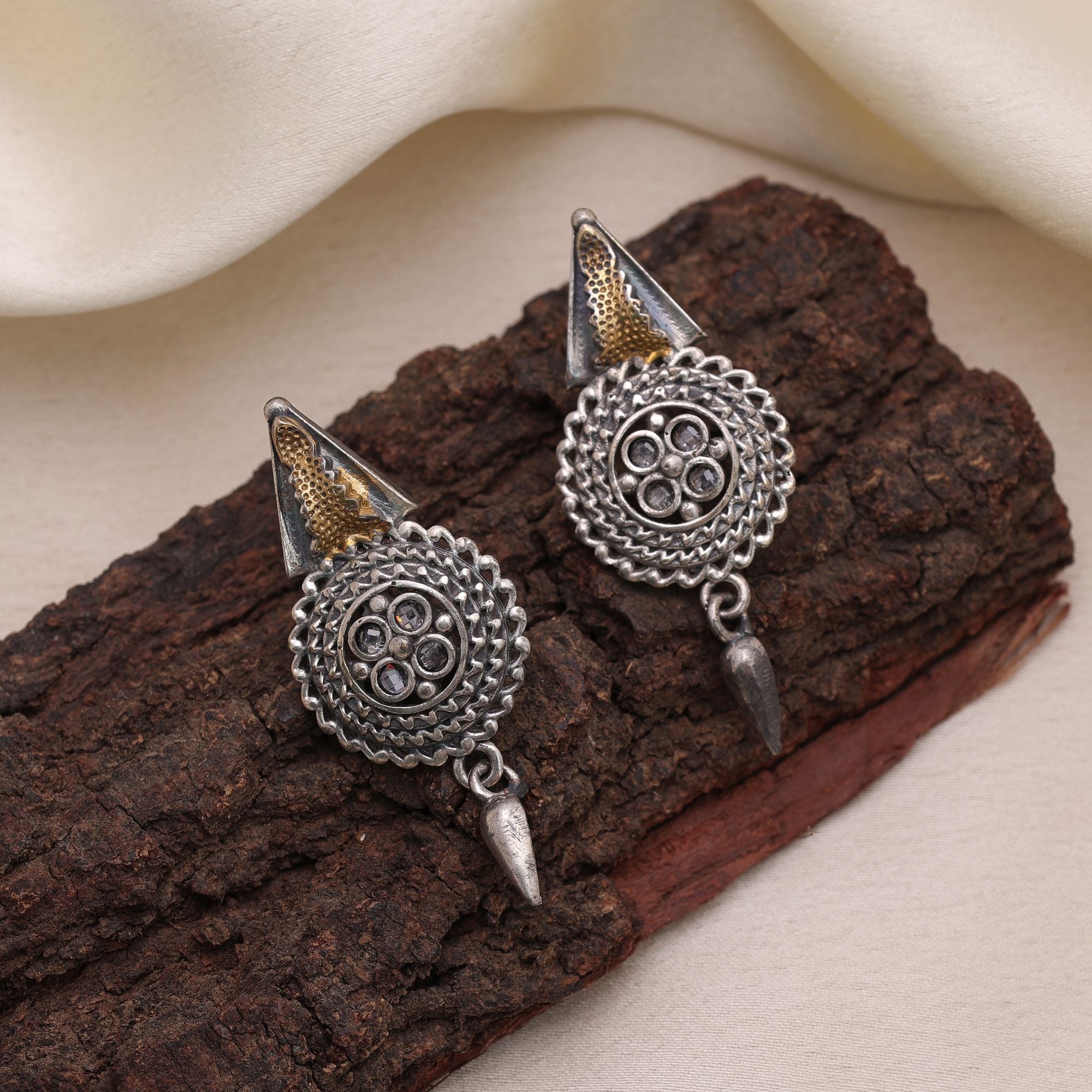 Gold & Silver Color Dual Tone Oxidised Earrings
