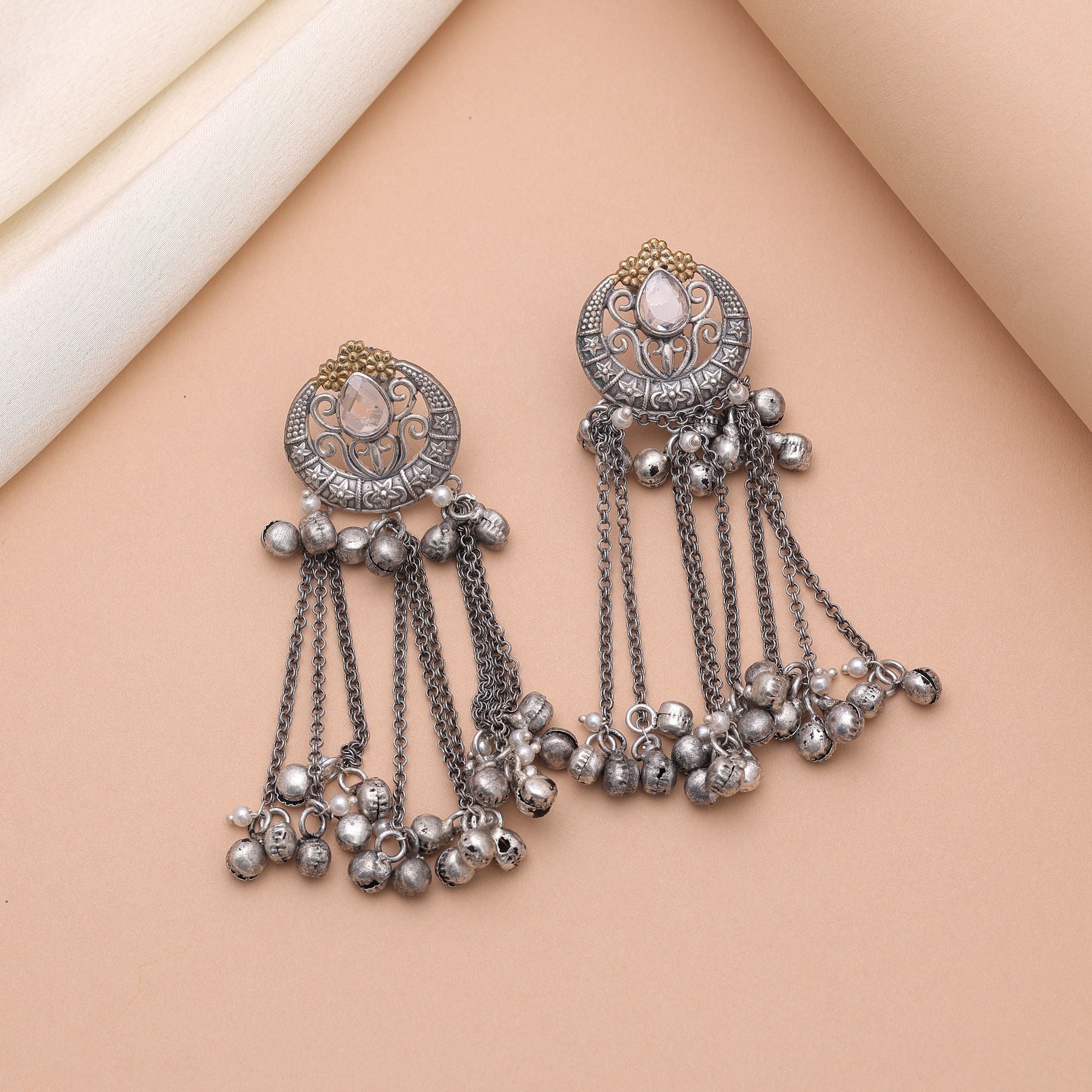 Gold & Silver Color Dual Tone Oxidised Earrings