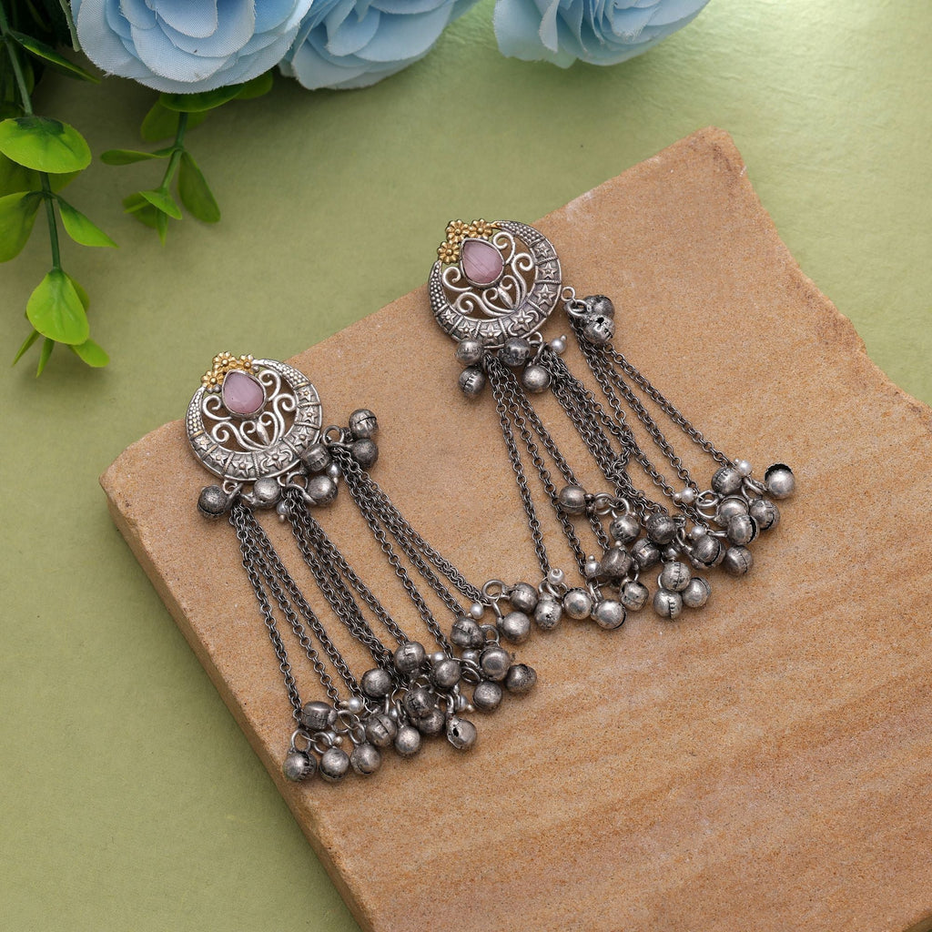 Light Pink Color Dual Tone Oxidised Earrings