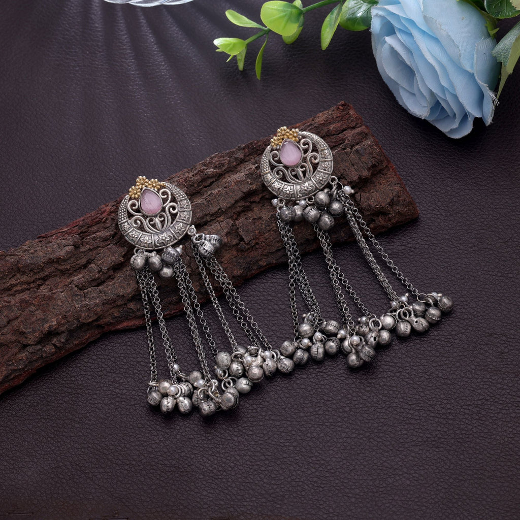 Light Pink Color Dual Tone Oxidised Earrings