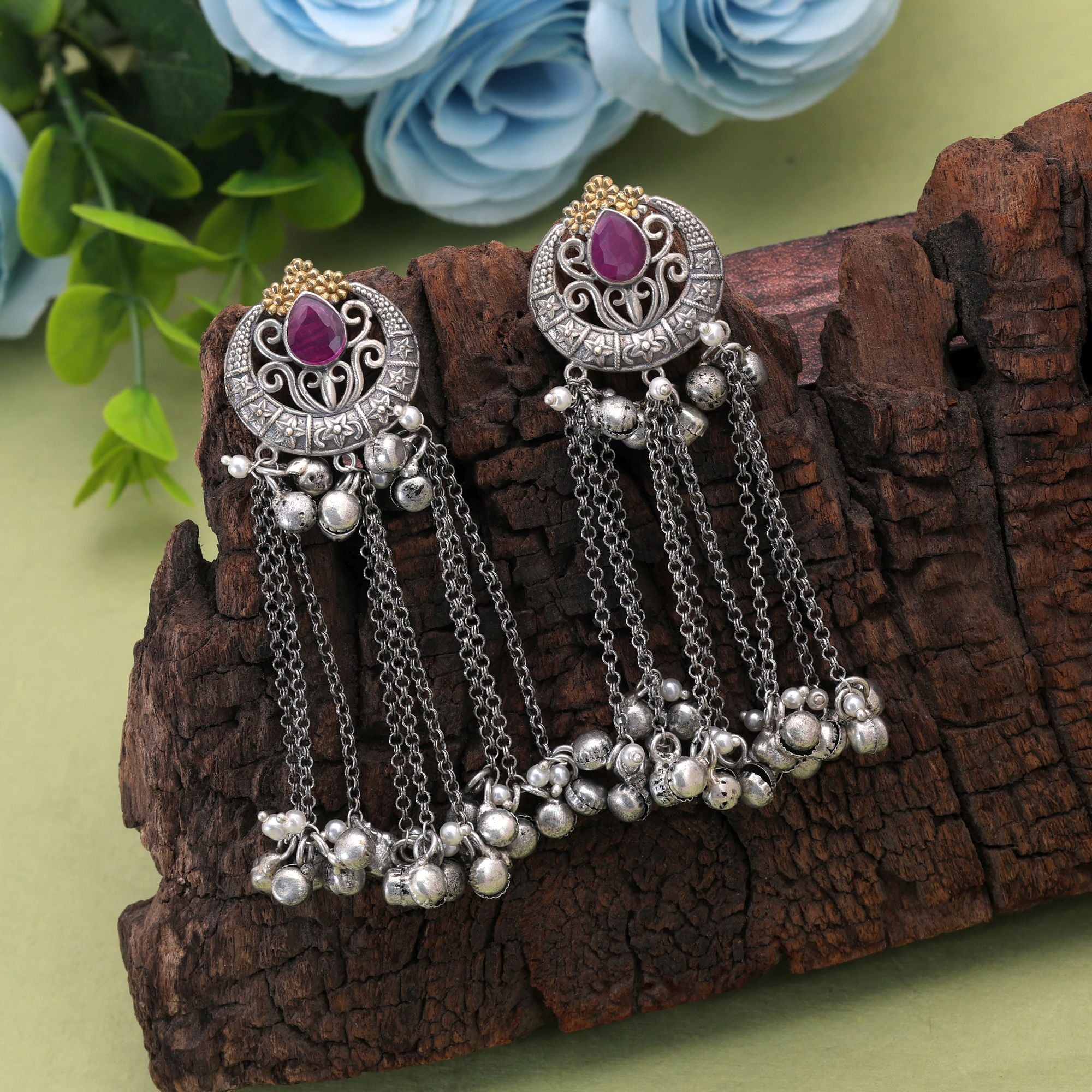 Rani Color Dual Tone Oxidised Earrings