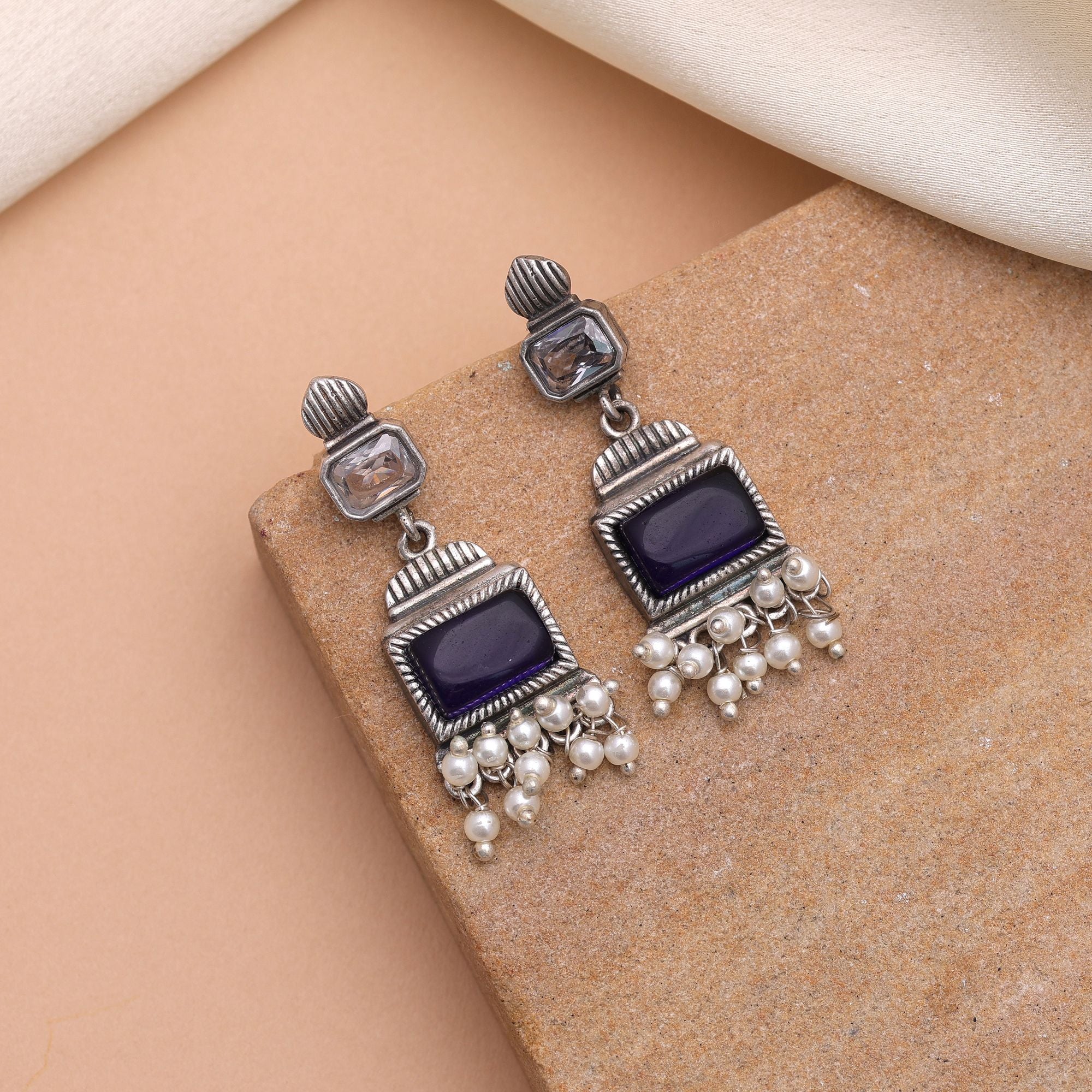 Blue Color Oxidised Earrings