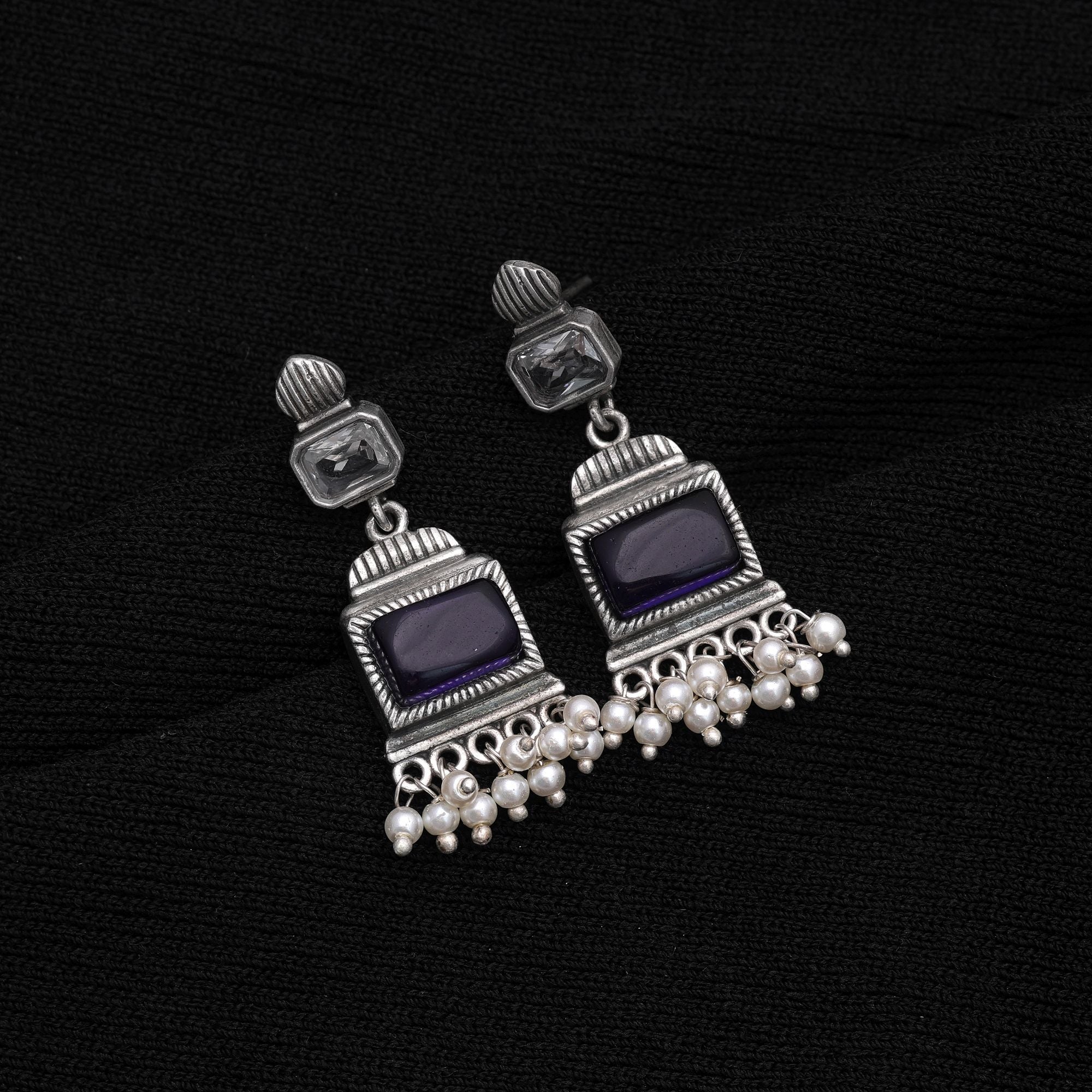 Blue Color Oxidised Earrings