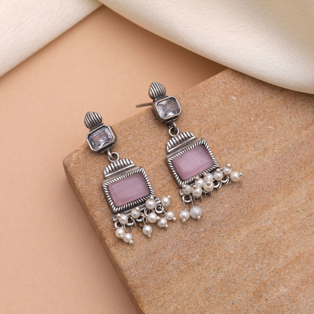 Light Pink Color Oxidised Earrings