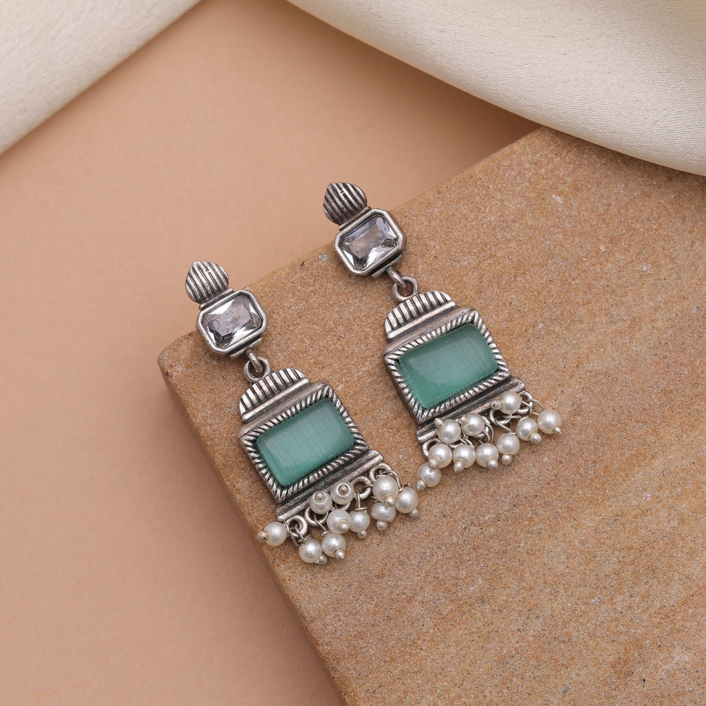 Pista Green Color Oxidised Earrings