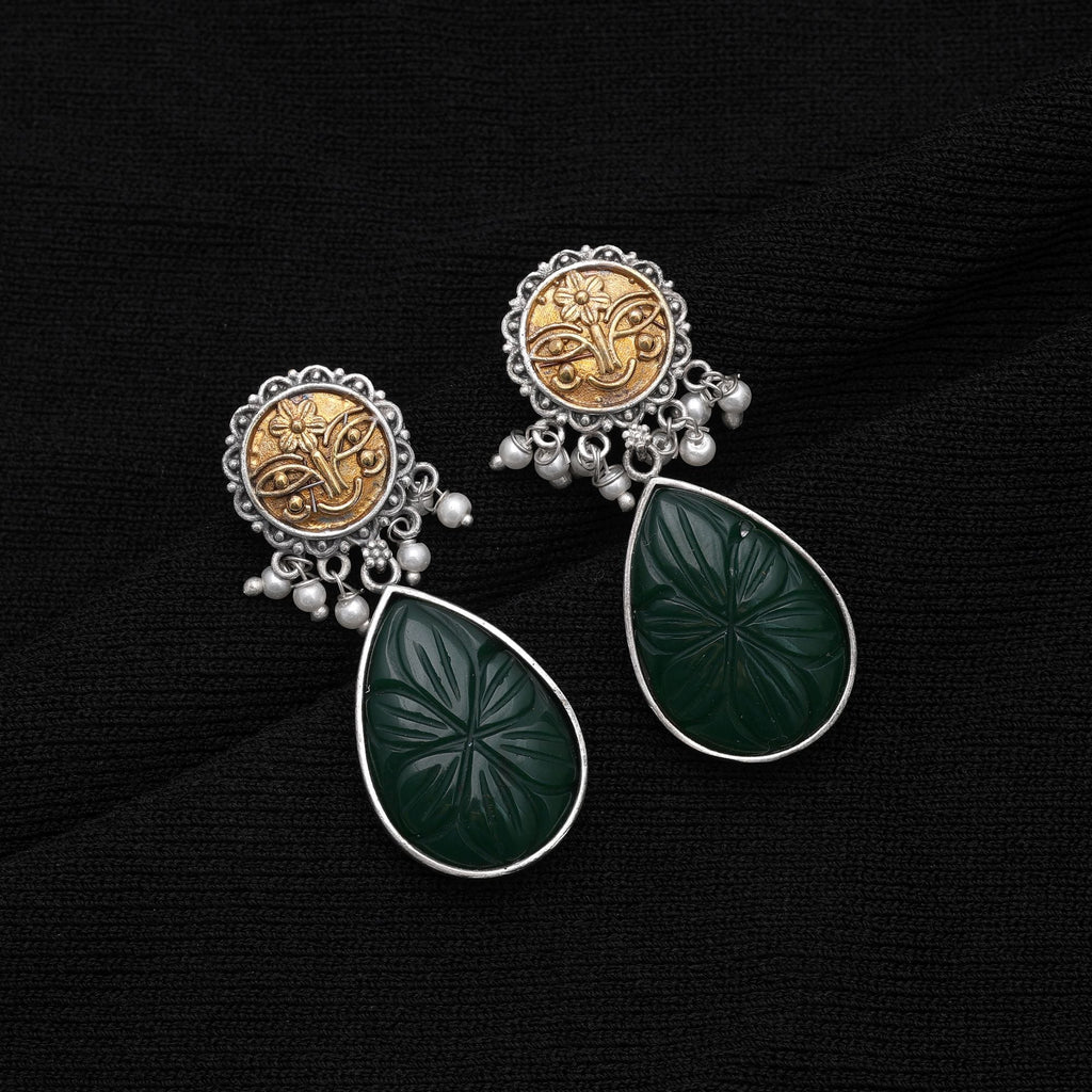 Green Color Dual Tone Oxidised Earrings