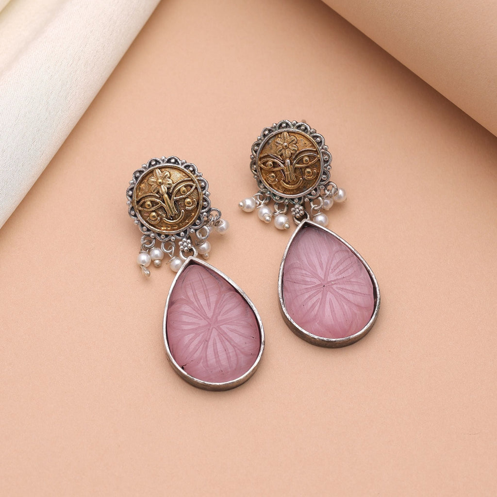 Light Pink Color Dual Tone Oxidised Earrings
