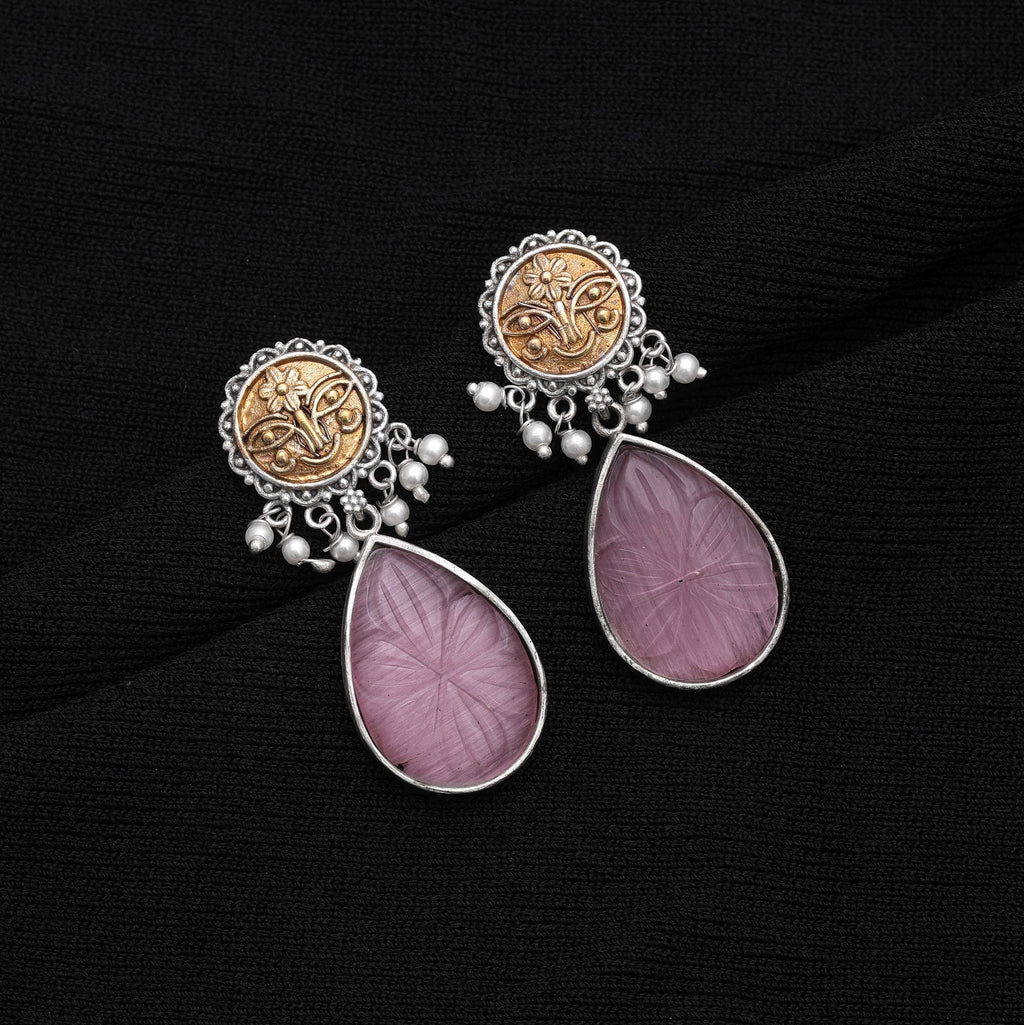 Light Pink Color Dual Tone Oxidised Earrings
