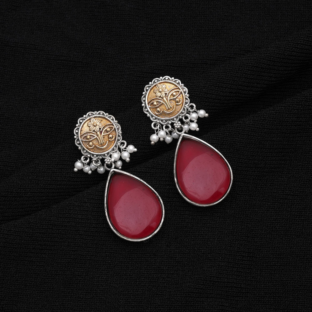 Maroon Color Dual Tone Oxidised Earrings