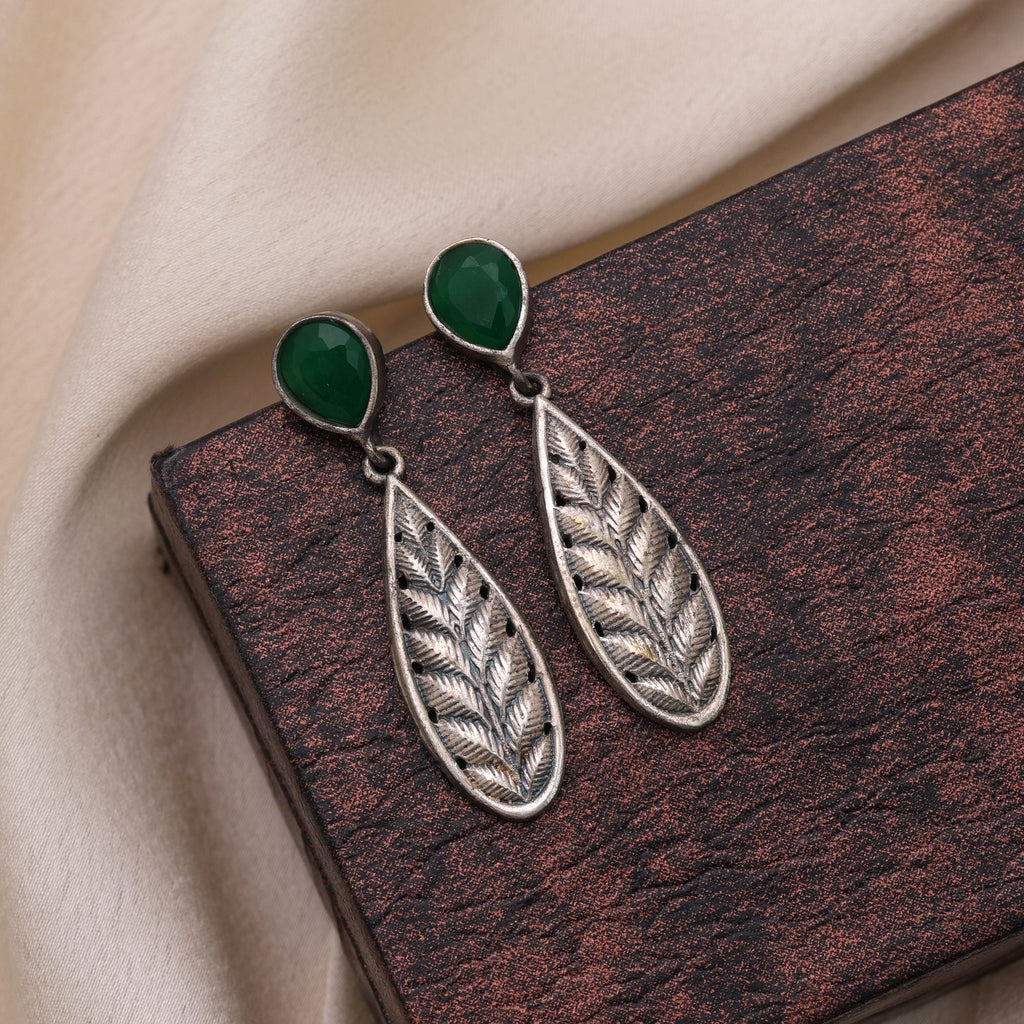 Green Color Oxidised Earrings