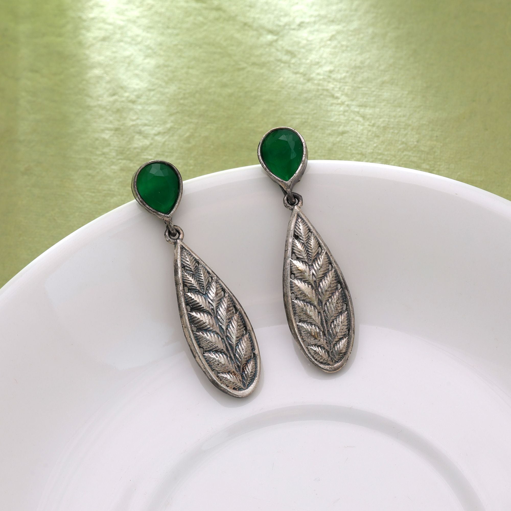 Green Color Oxidised Earrings