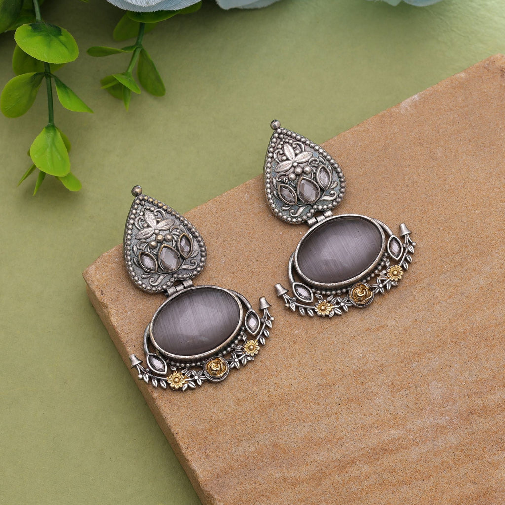 Grey Color Dual Tone Oxidised Earrings