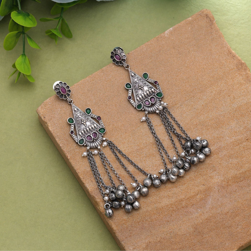 Rani & Green Color Oxidised Earrings