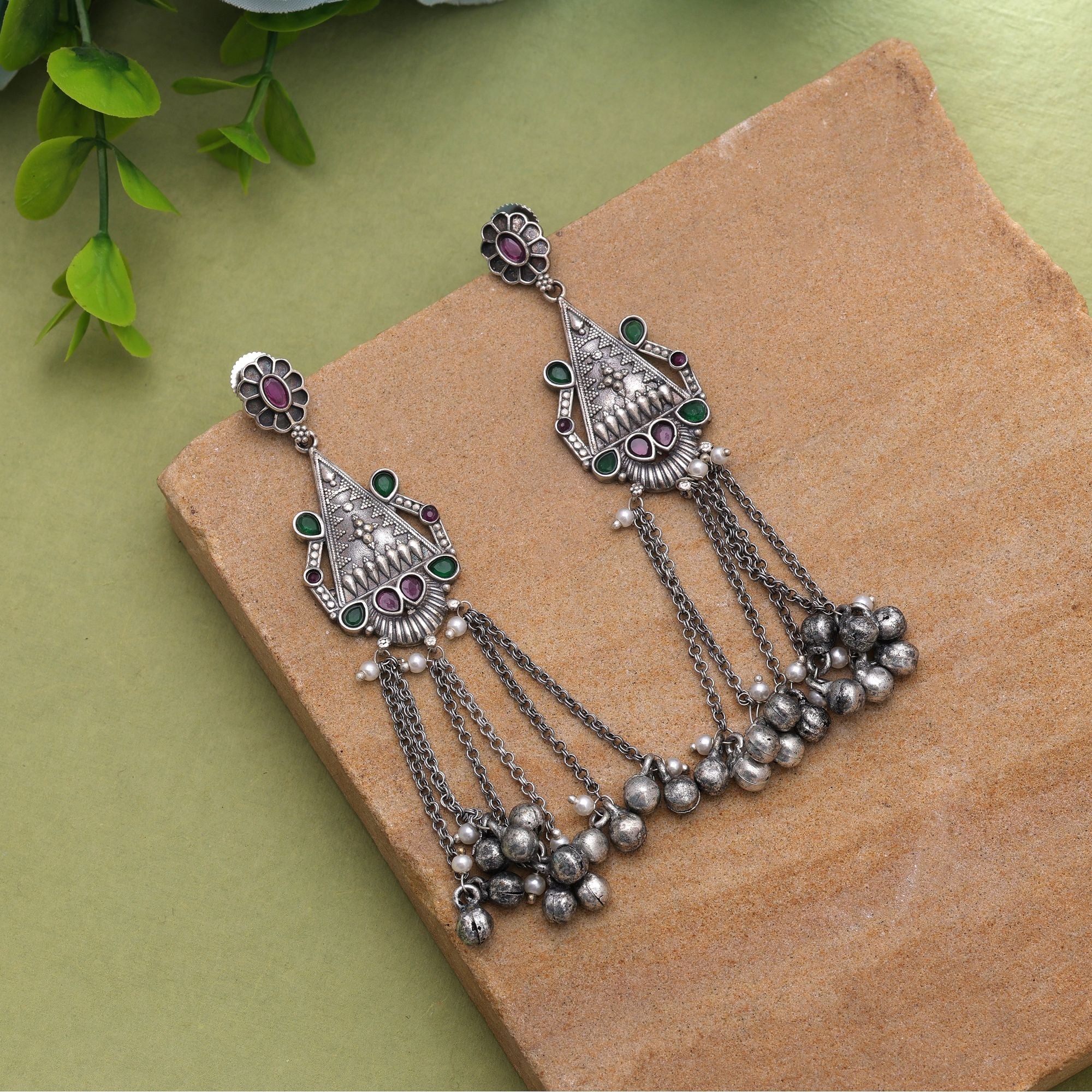 Rani & Green Color Oxidised Earrings