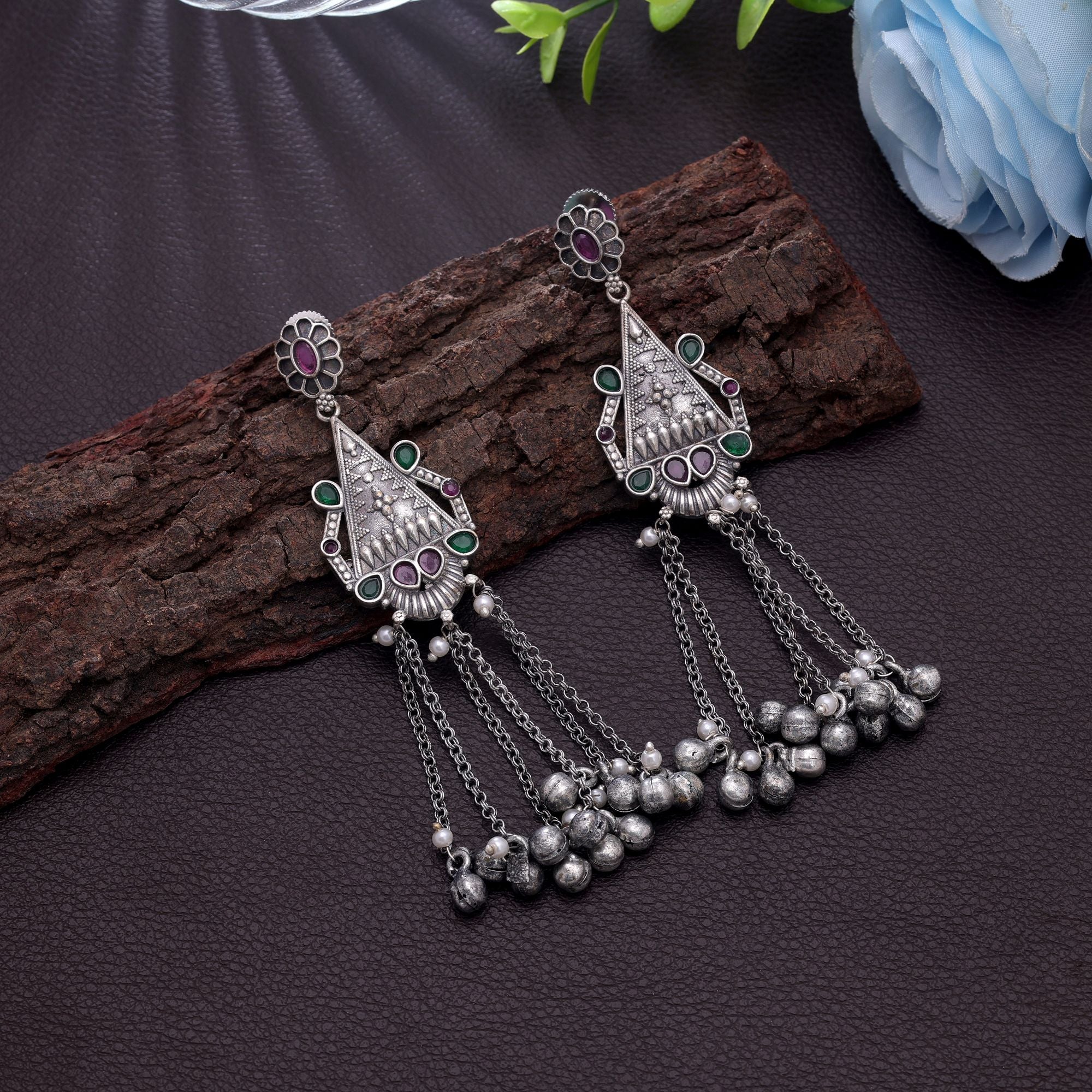Rani & Green Color Oxidised Earrings