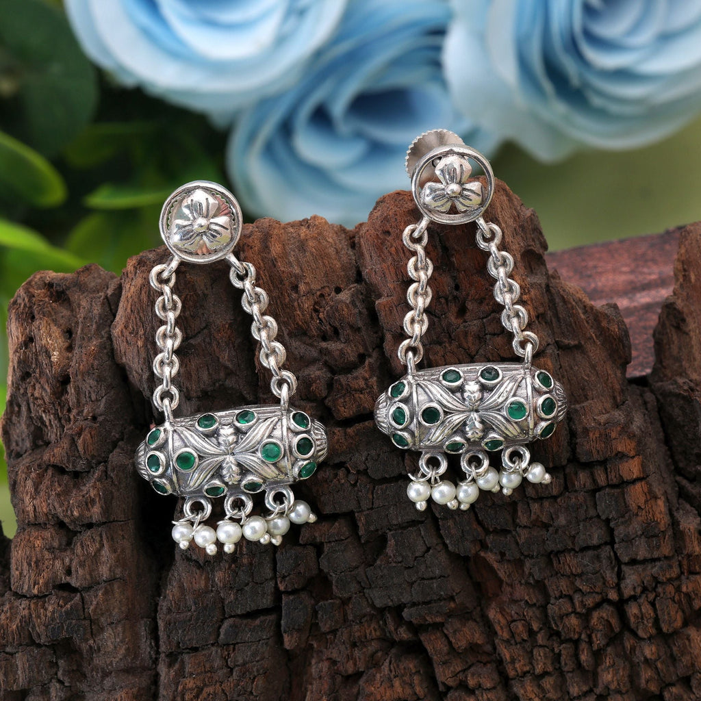 Green Color Oxidised Earrings