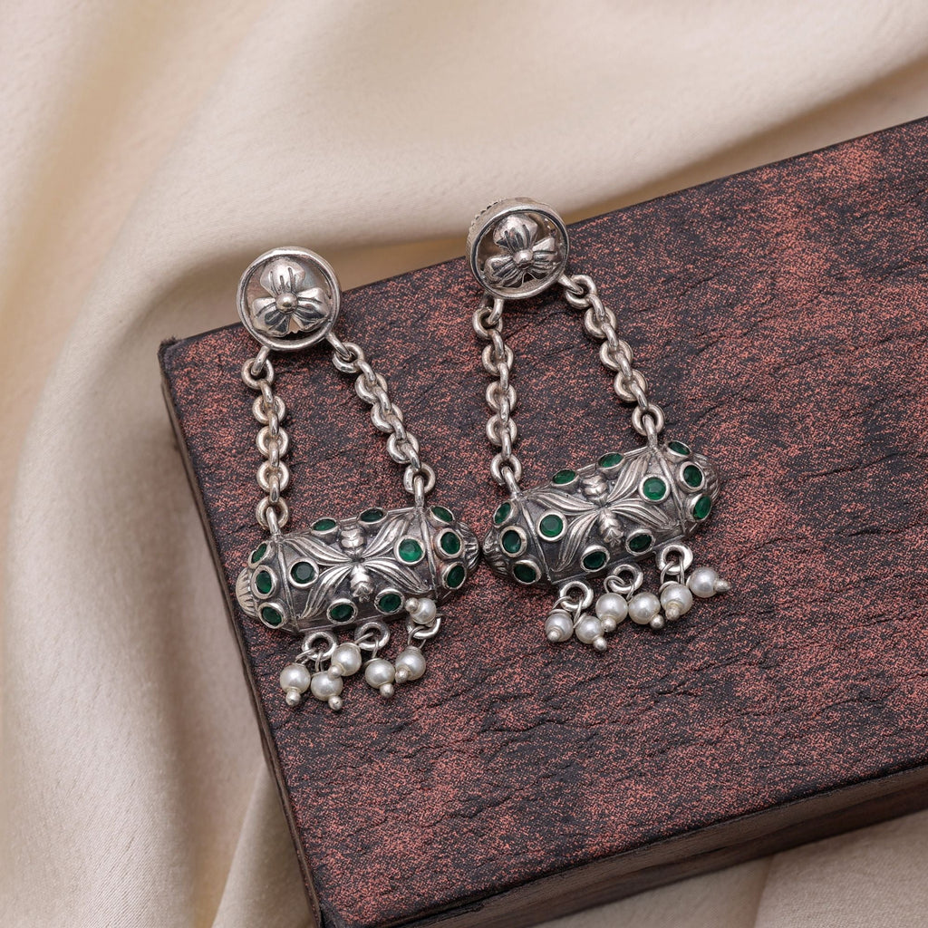 Green Color Oxidised Earrings