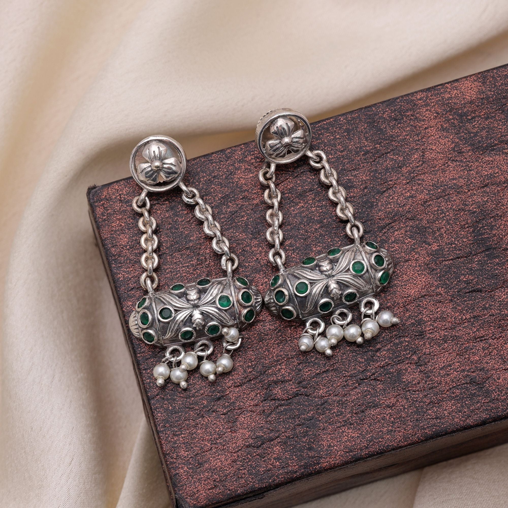 Green Color Oxidised Earrings