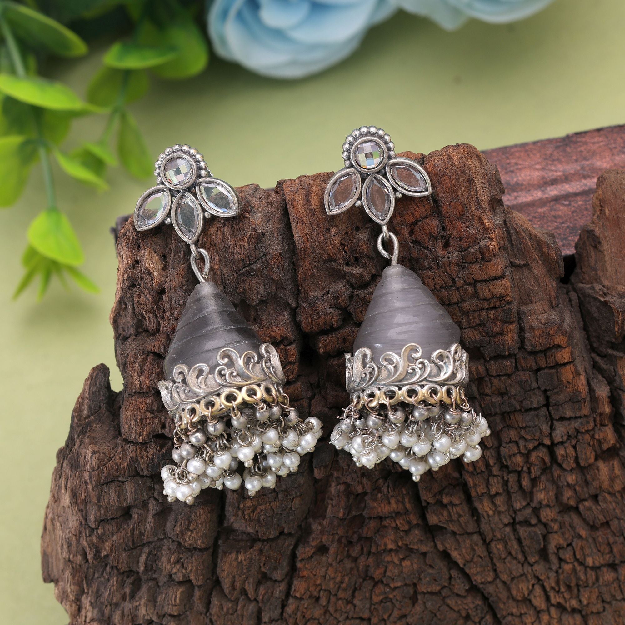 Grey Color Oxidised Earrings
