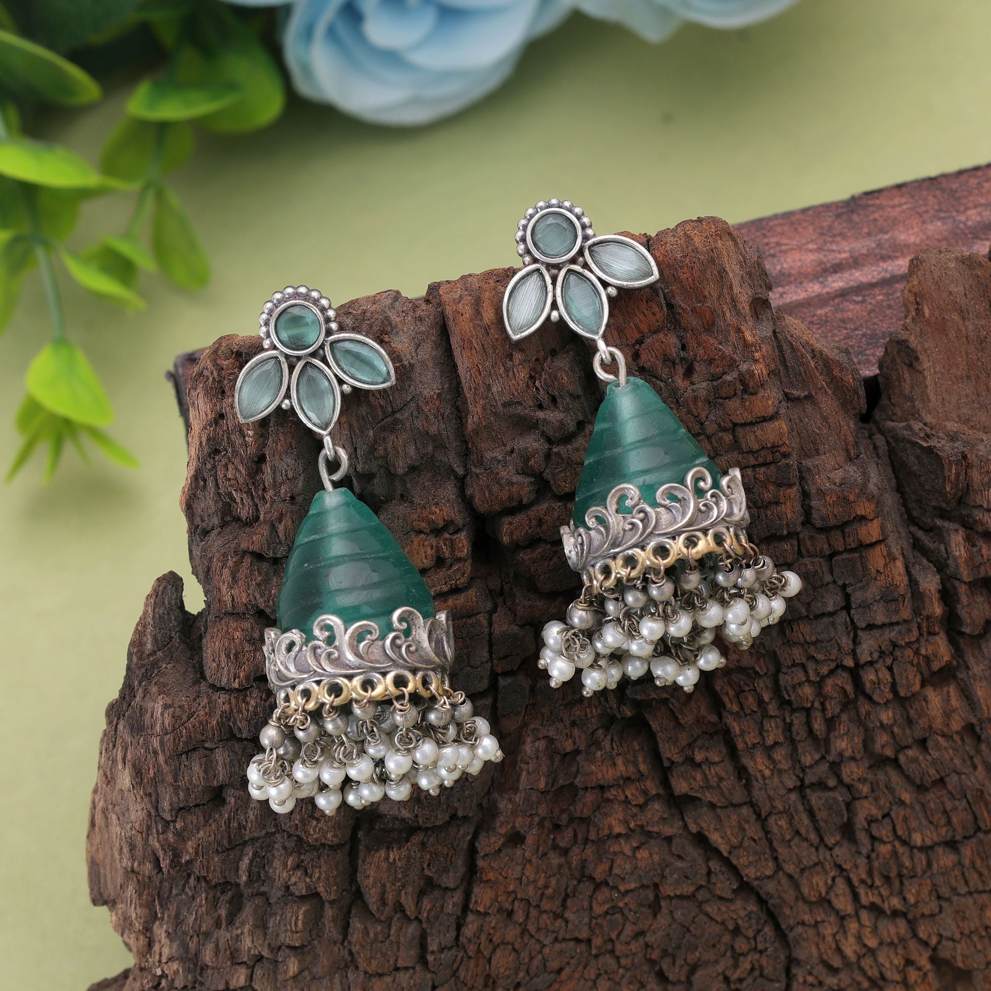 Rama Green Color Oxidised Earrings