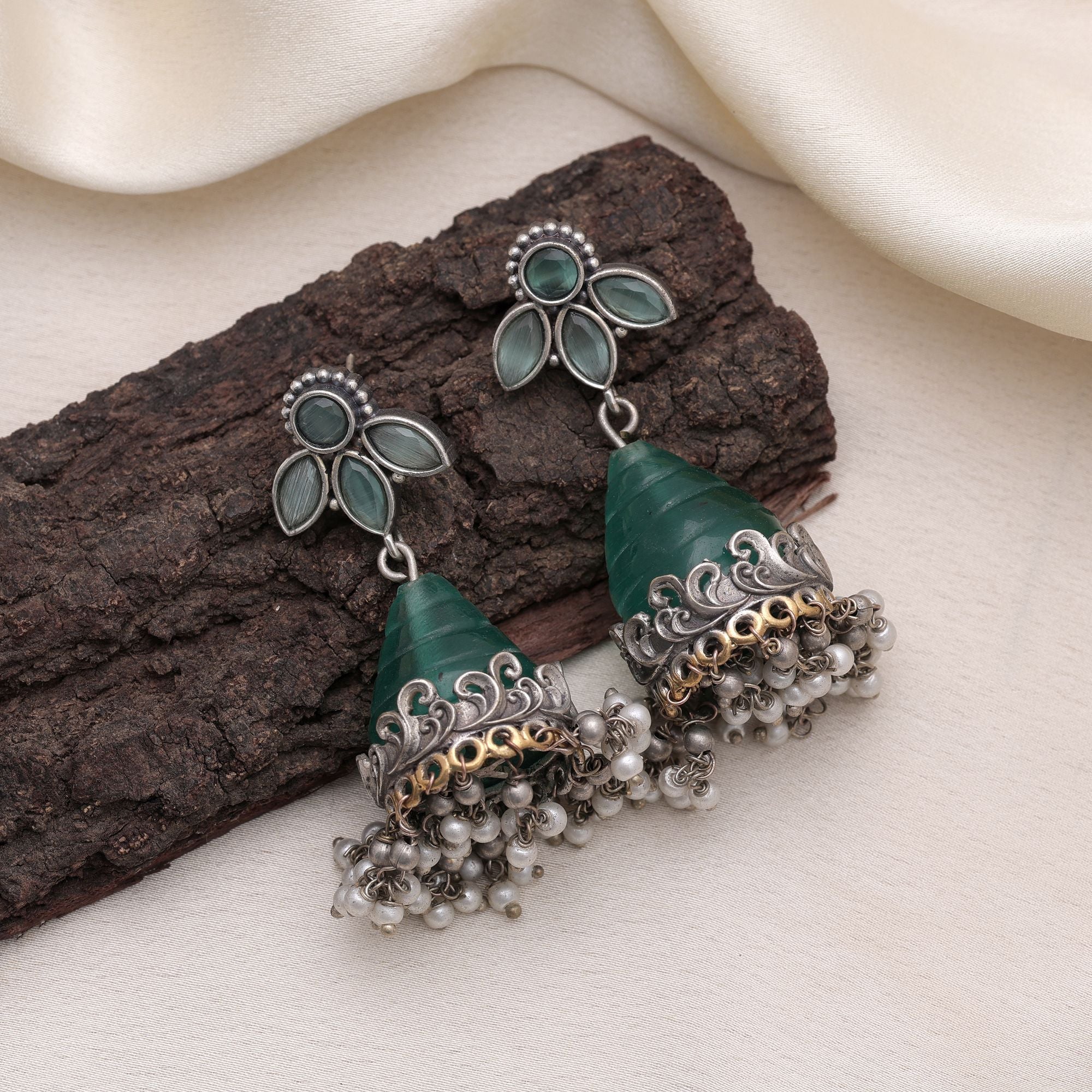 Rama Green Color Oxidised Earrings
