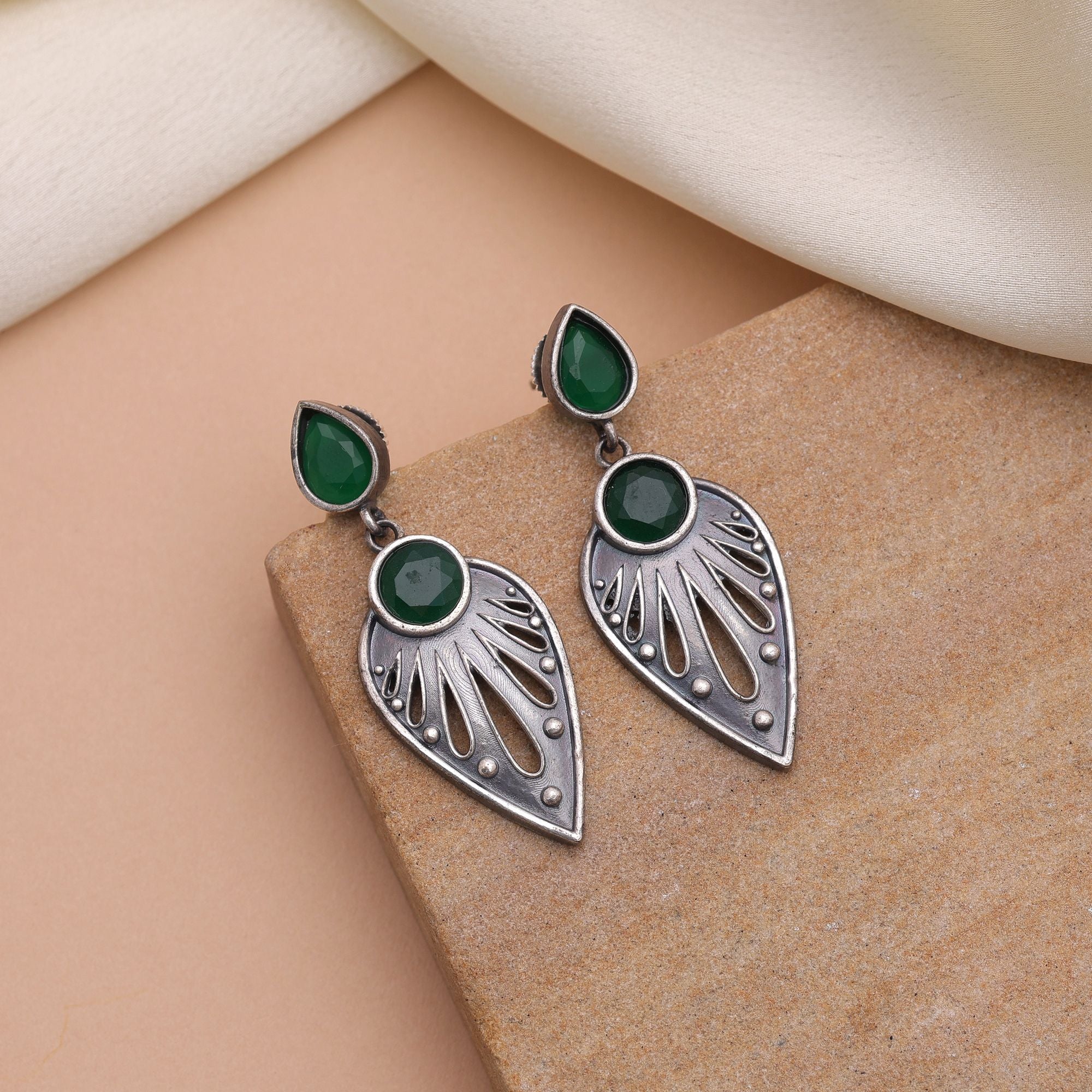 Green Color Oxidised Earrings