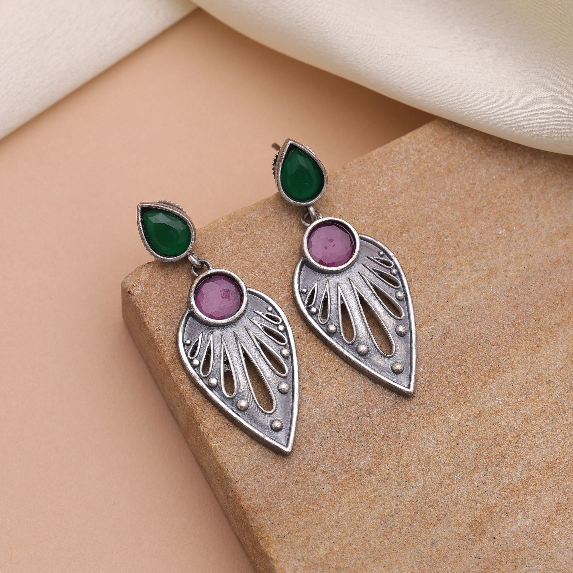 Rani & Green Color Oxidised Earrings