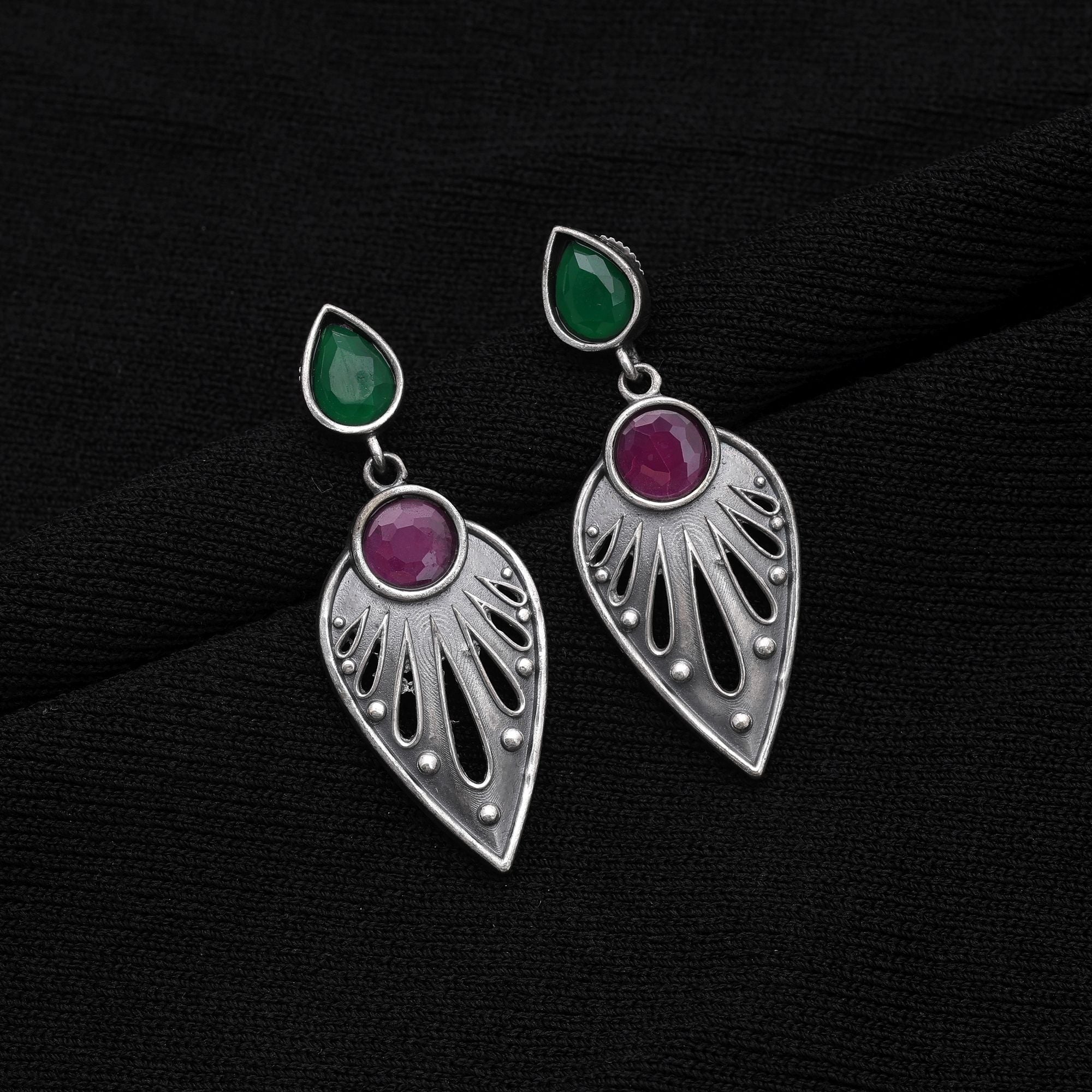 Rani & Green Color Oxidised Earrings