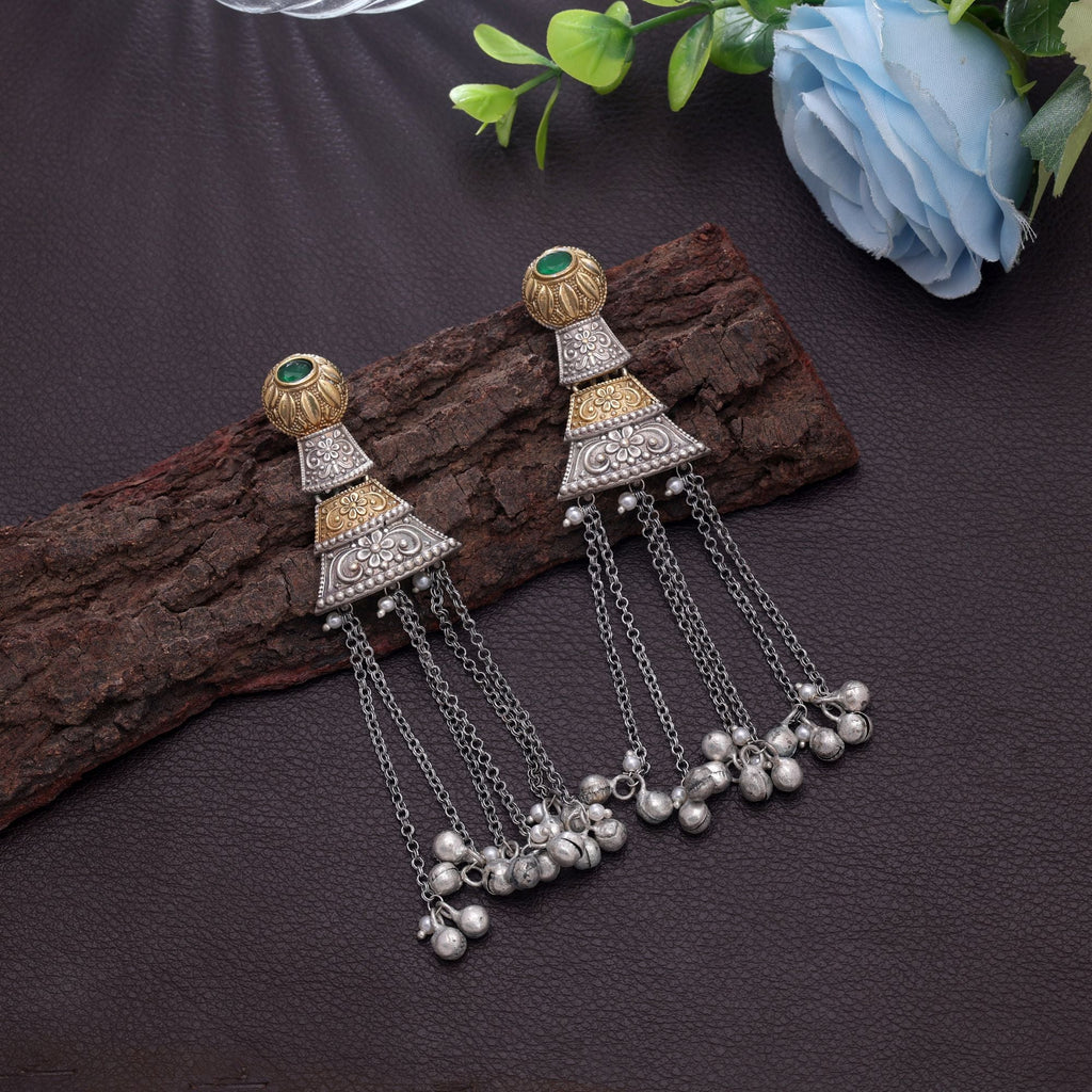 Green Color Dual Tone Oxidised Earrings