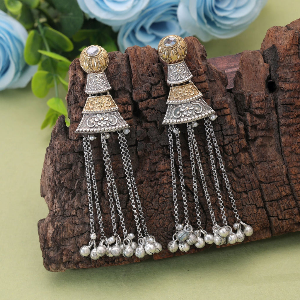 Gold & Silver Color Dual Tone Oxidised Earrings