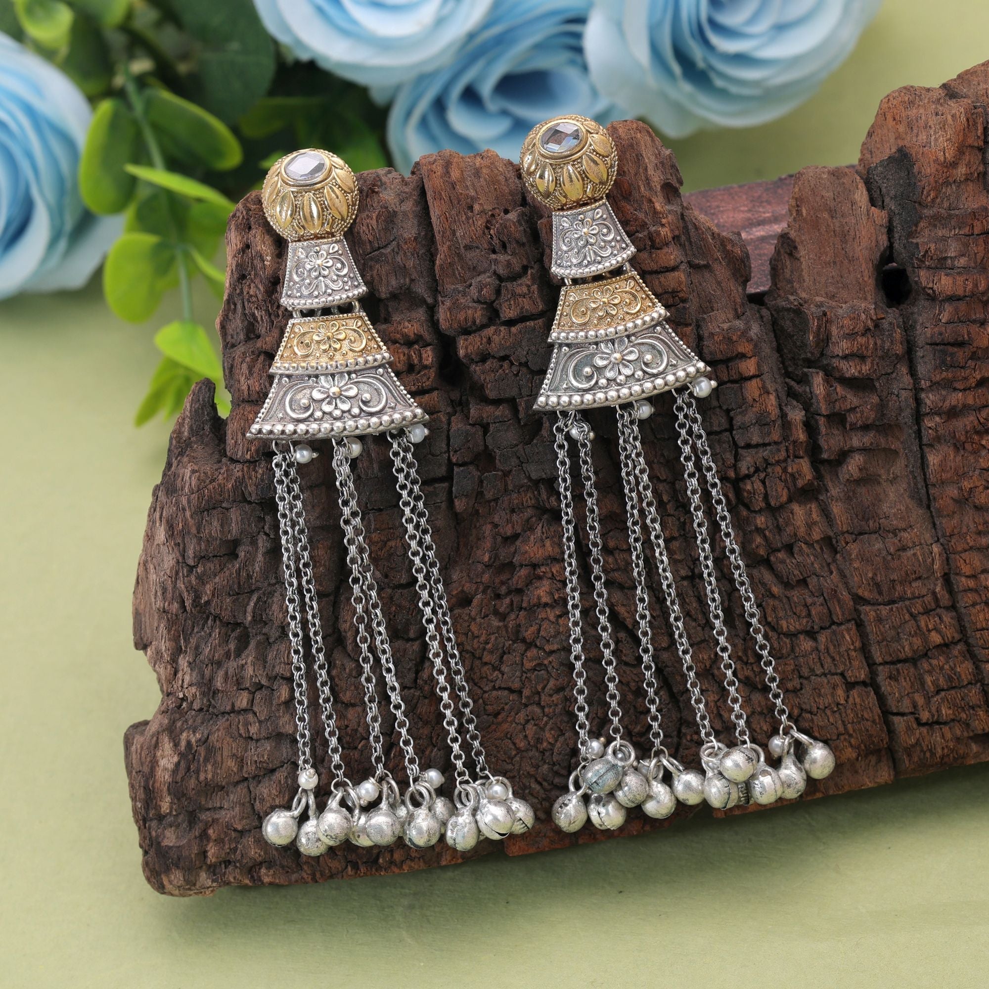 Gold & Silver Color Dual Tone Oxidised Earrings