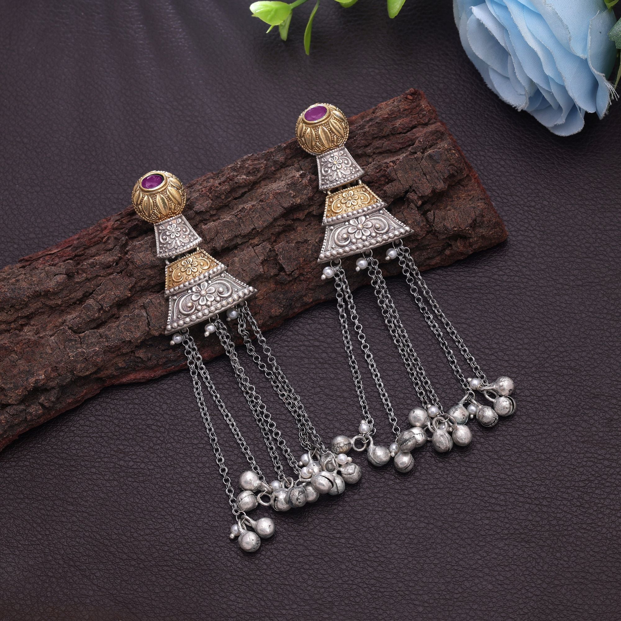 Rani Color Dual Tone Oxidised Earrings