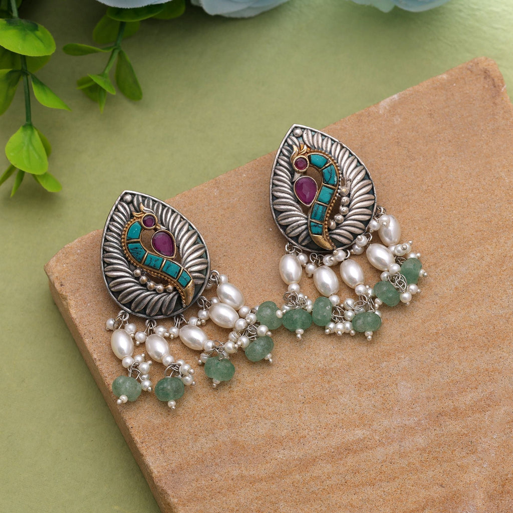 Green Color Oxidised Earrings