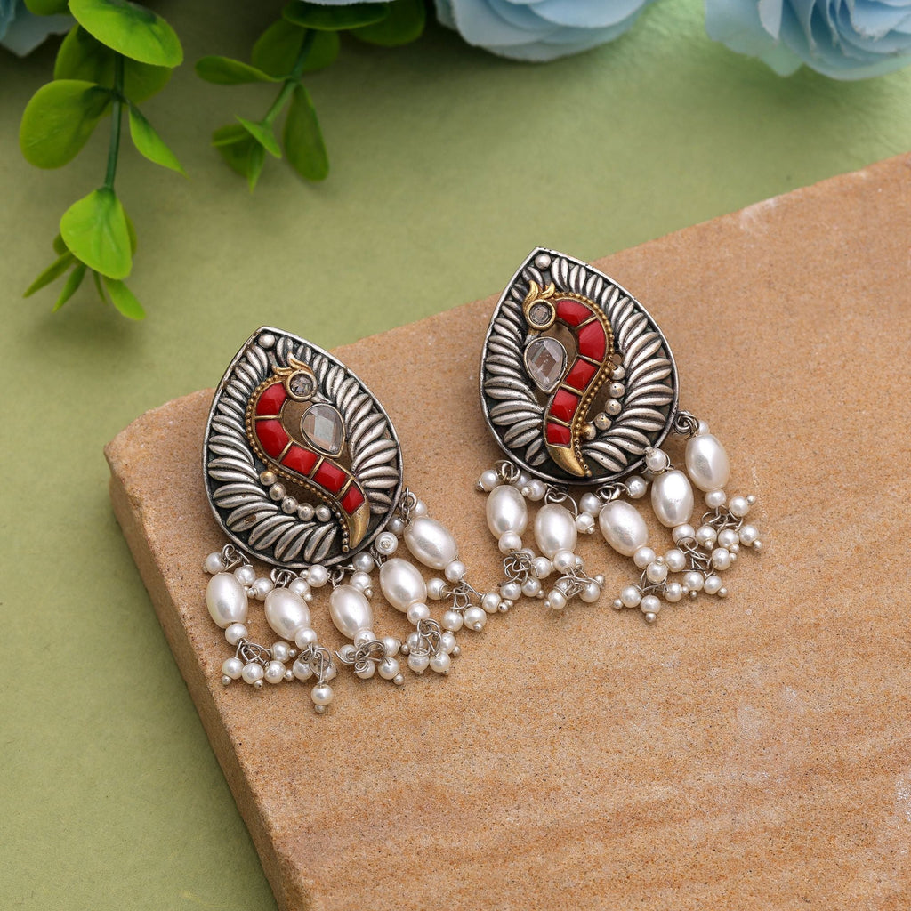 Red Color Oxidised Earrings