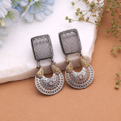 Grey Color Dual Tone Oxidised Earrings Ethnic Style