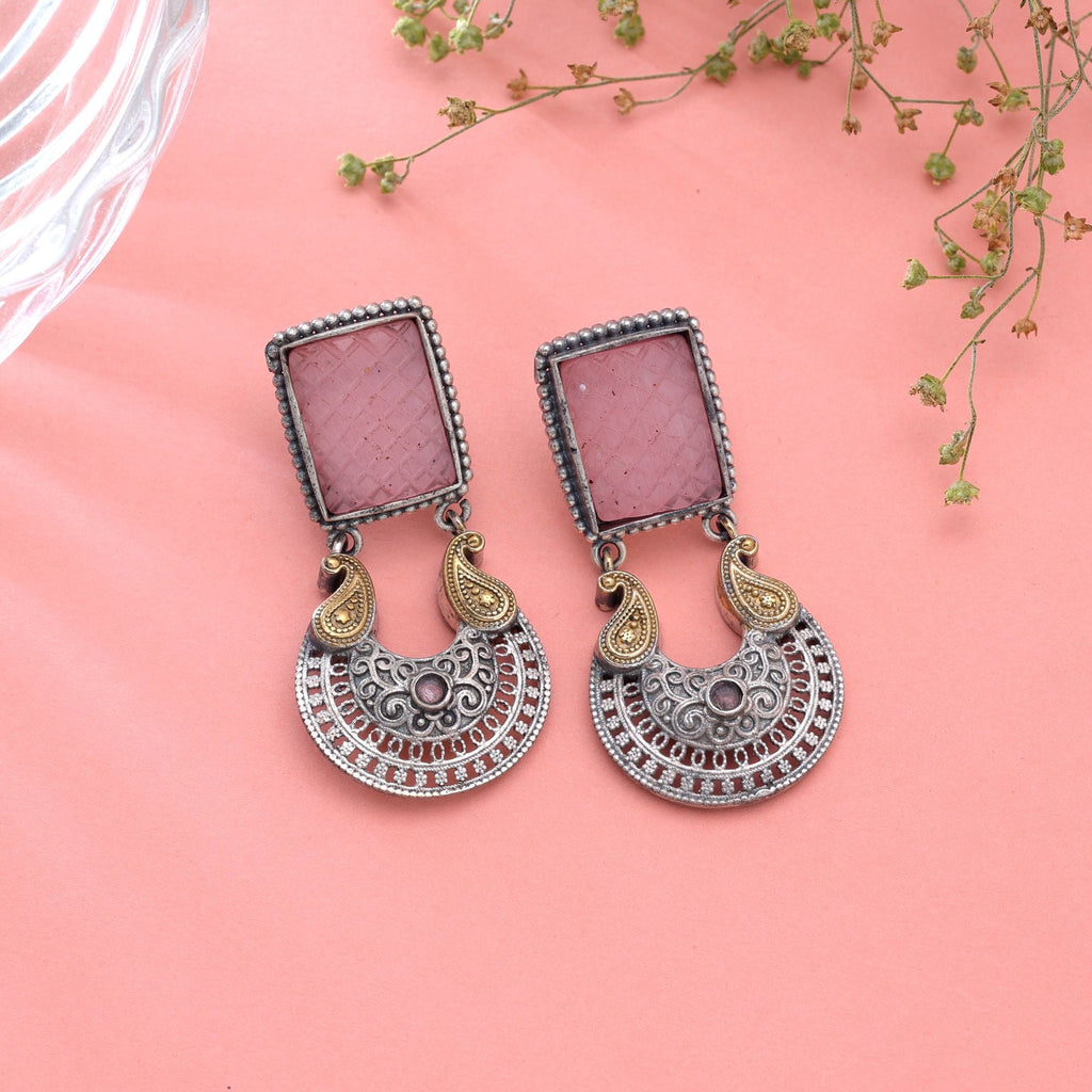 Light Pink Color Dual Tone Oxidised Earrings Designer Finish