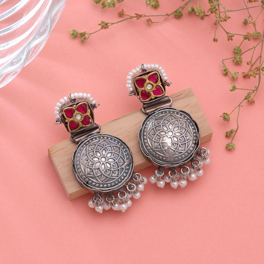 Rani Color Dual Tone Oxidised Earrings Traditional Fashion Style
